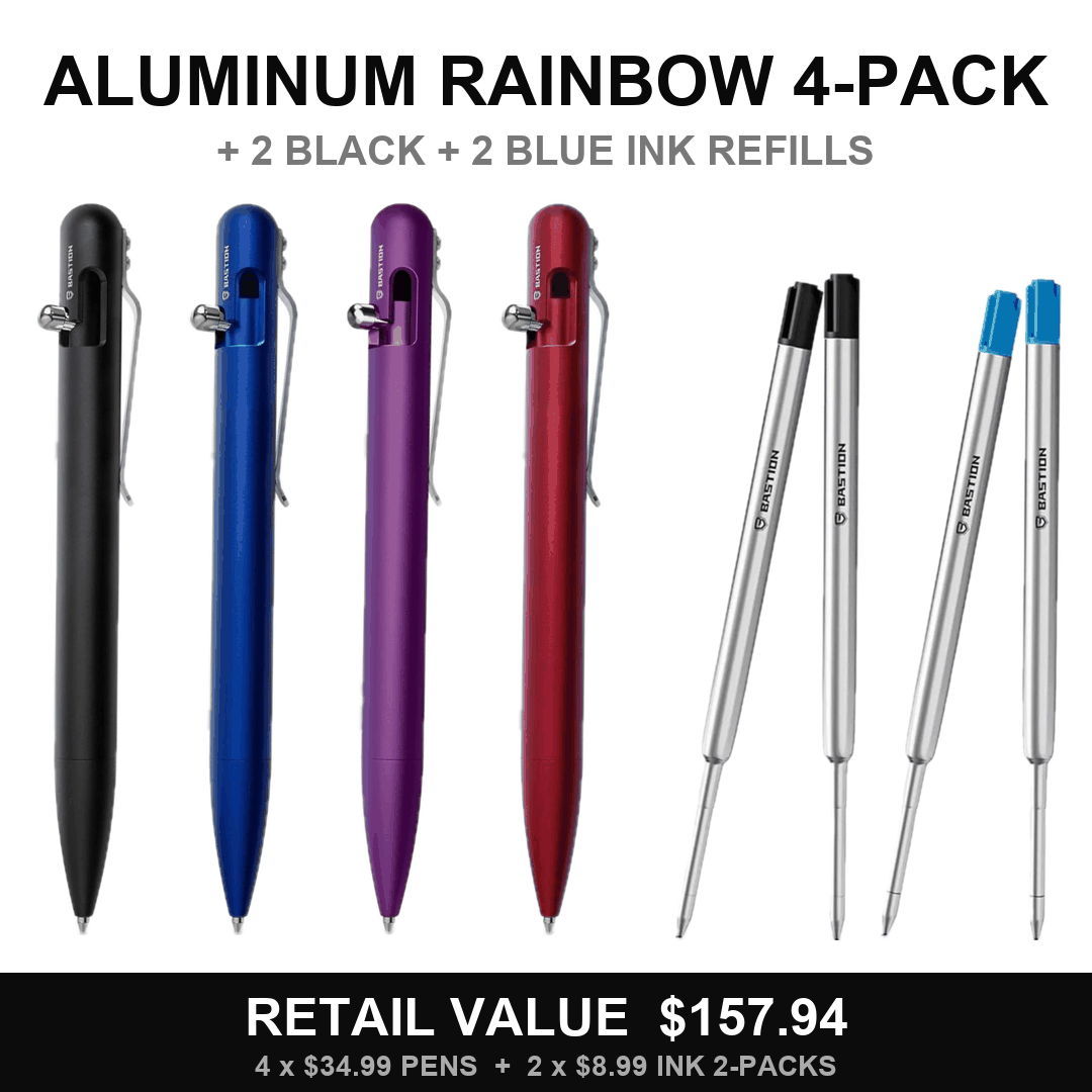 Aluminum Rainbow 4-Pack + Black and Blue Oil Ink Refills