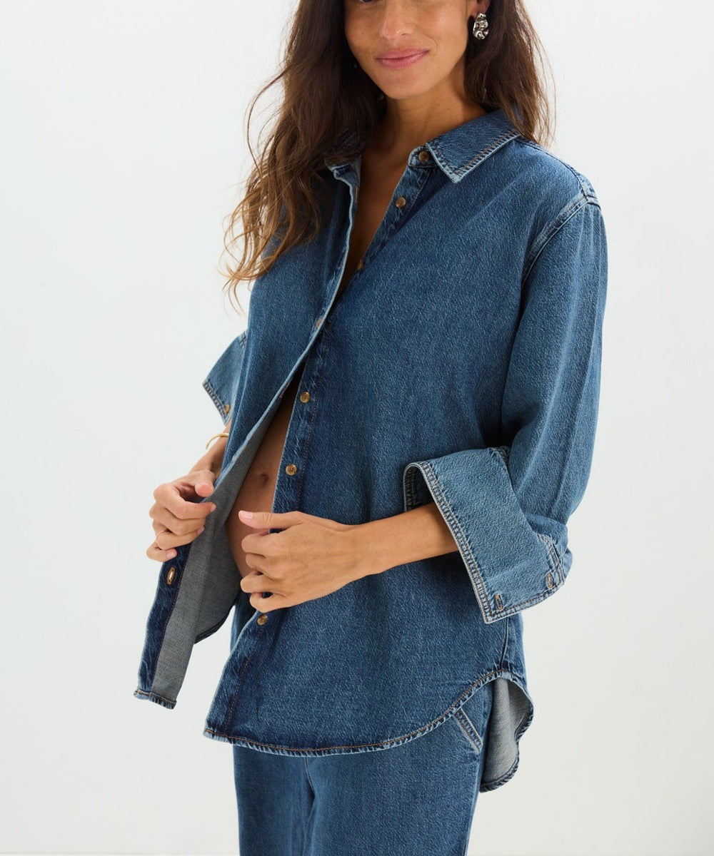 HATCH: The Drapey Denim Boyfriend Shirt (Dusty Blue)