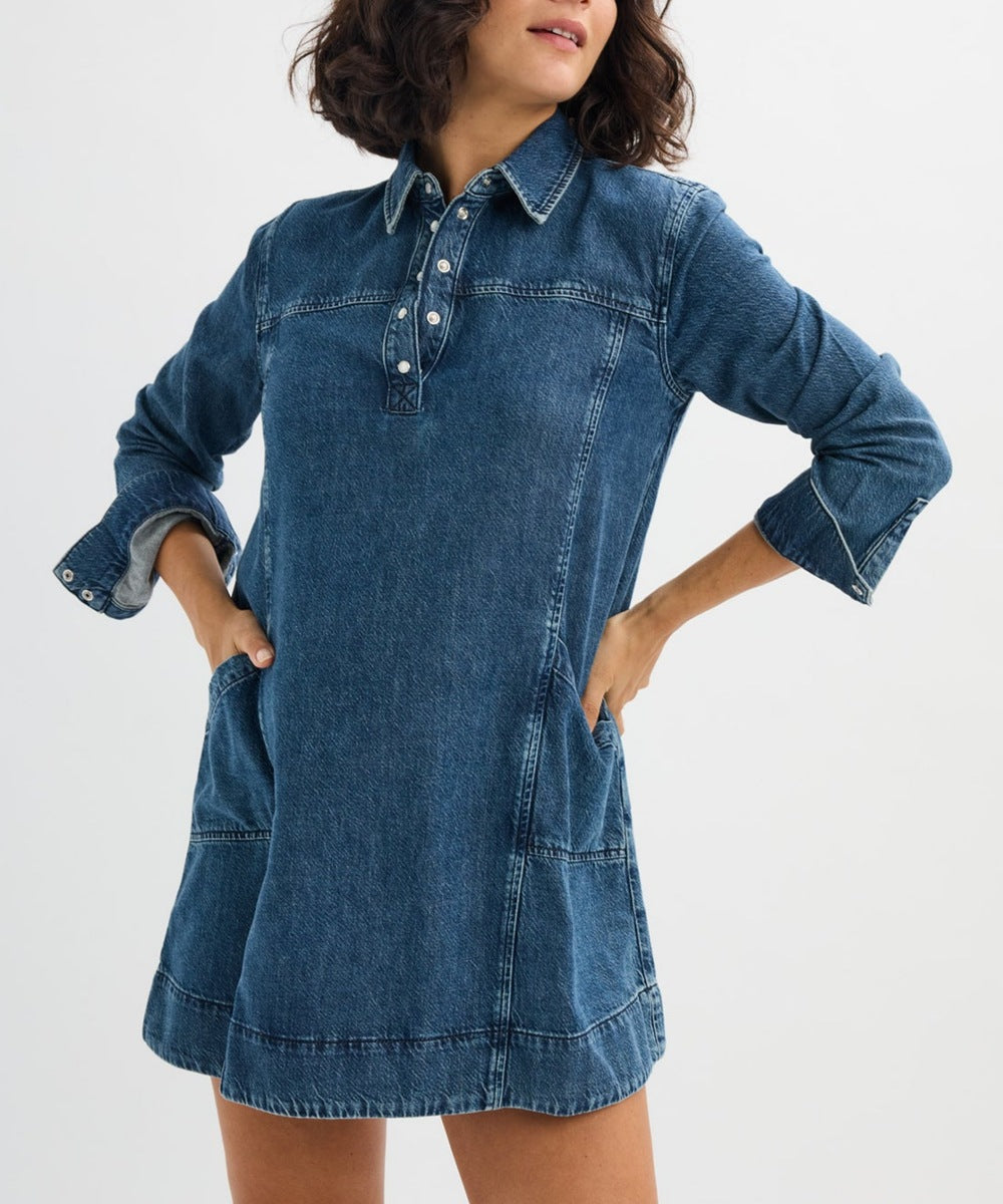 HATCH: The Drapey Denim Mini Dress (Dusty Blue)