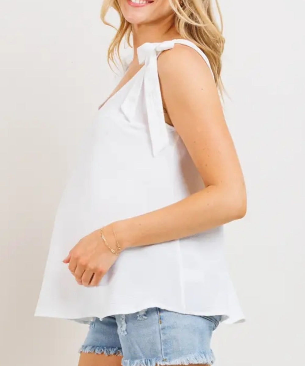Bump City The Eleanor Tie-Strap Maternity Scoop Neck Tank Top (White) - $68.00 at Bump City Nashville