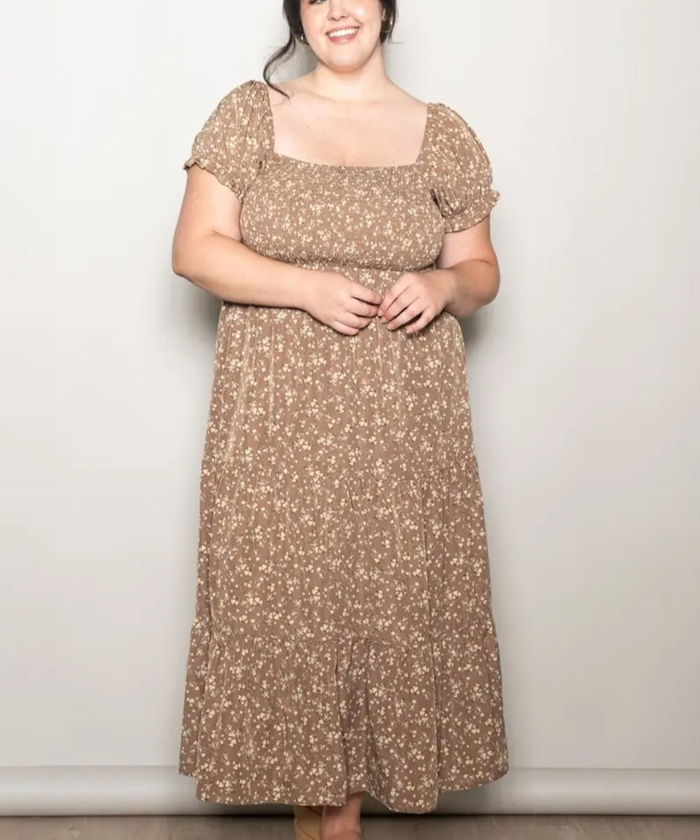 The Roxie Plus Size Floral Maxi Dress (Mocha)