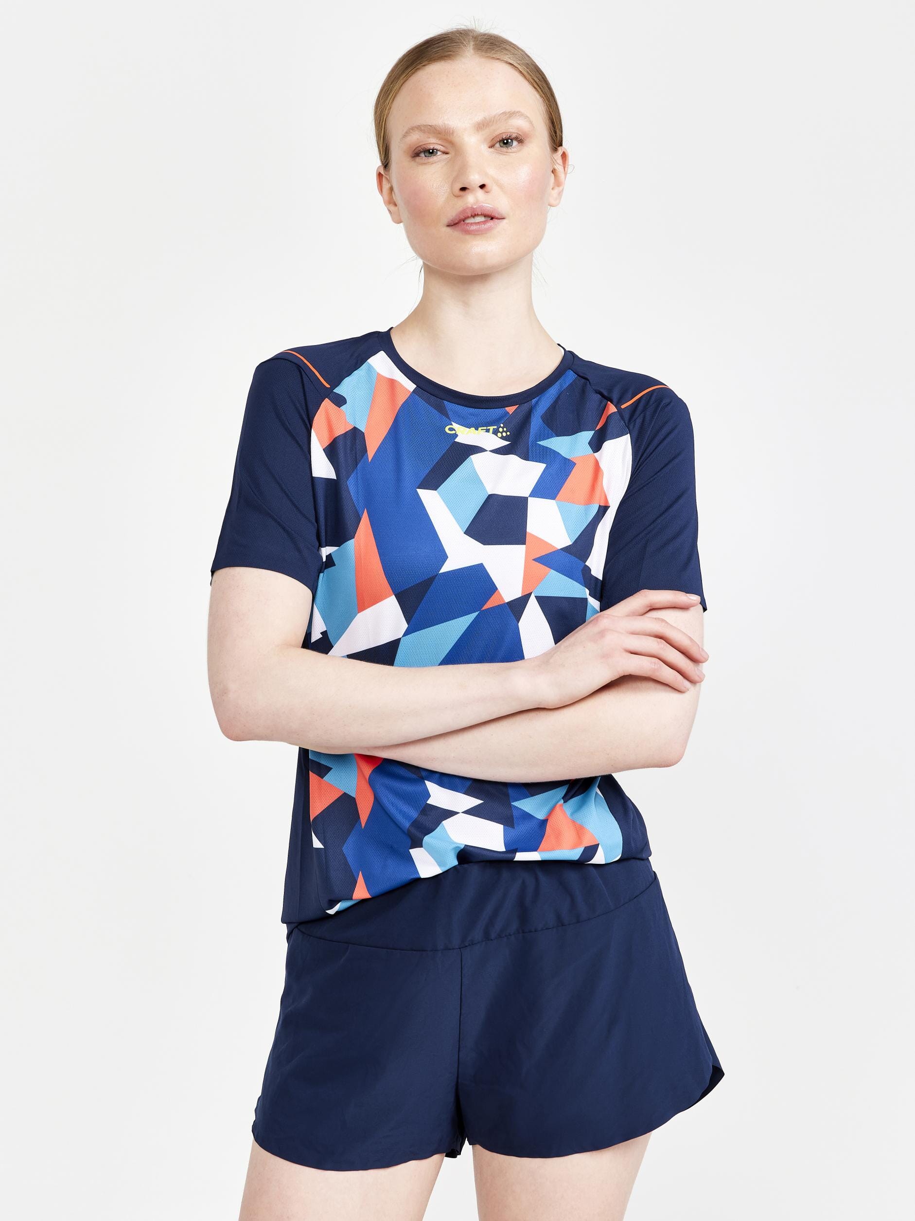 Craft Sportswear NA Women's PRO Dazzle Camo Running Tee - BLAZE/P DAZZLE CAMO - $59.99 at Craft Sportswear