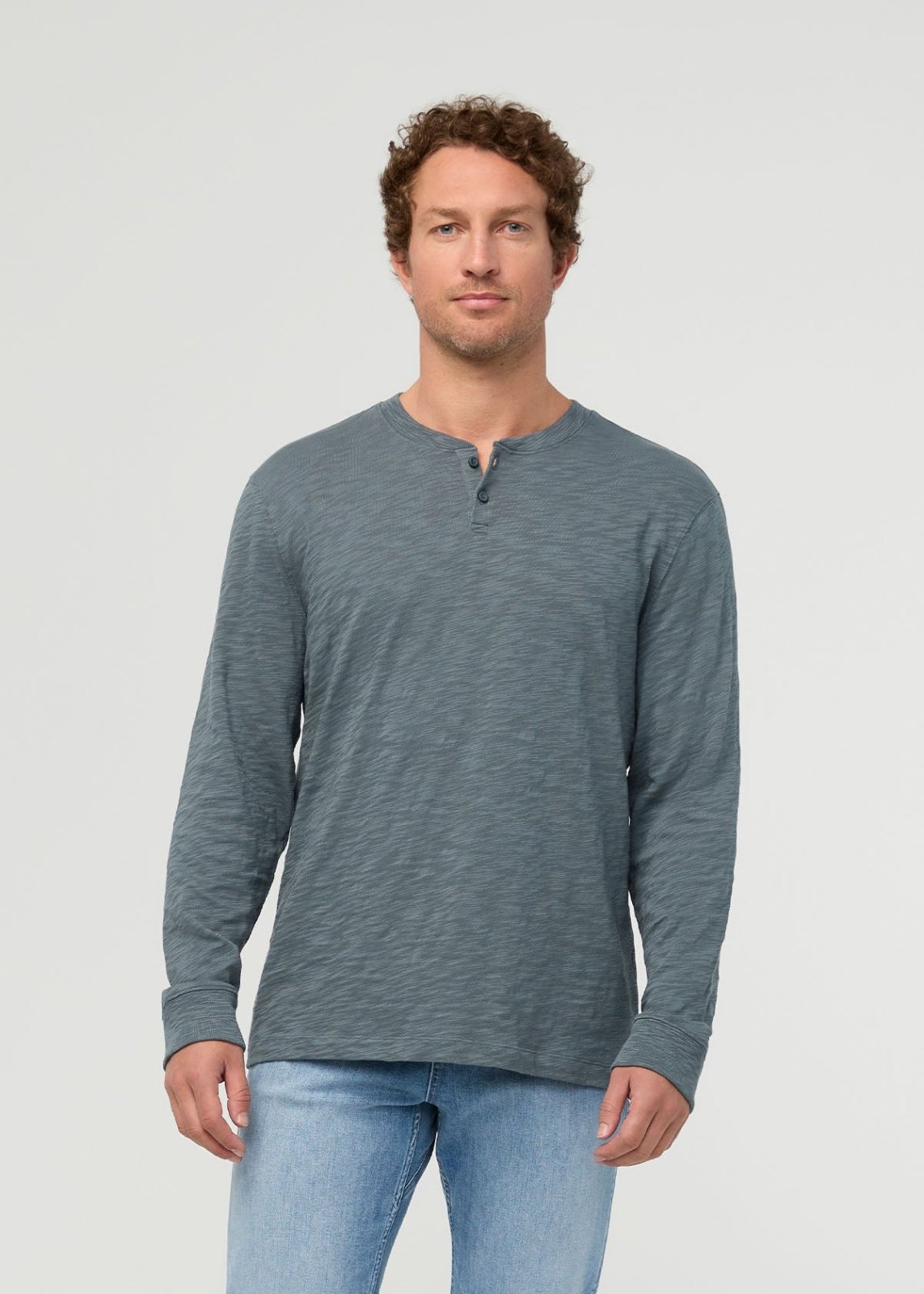 Midweight Slub Jersey Long Sleeve Henley - Slate Blue