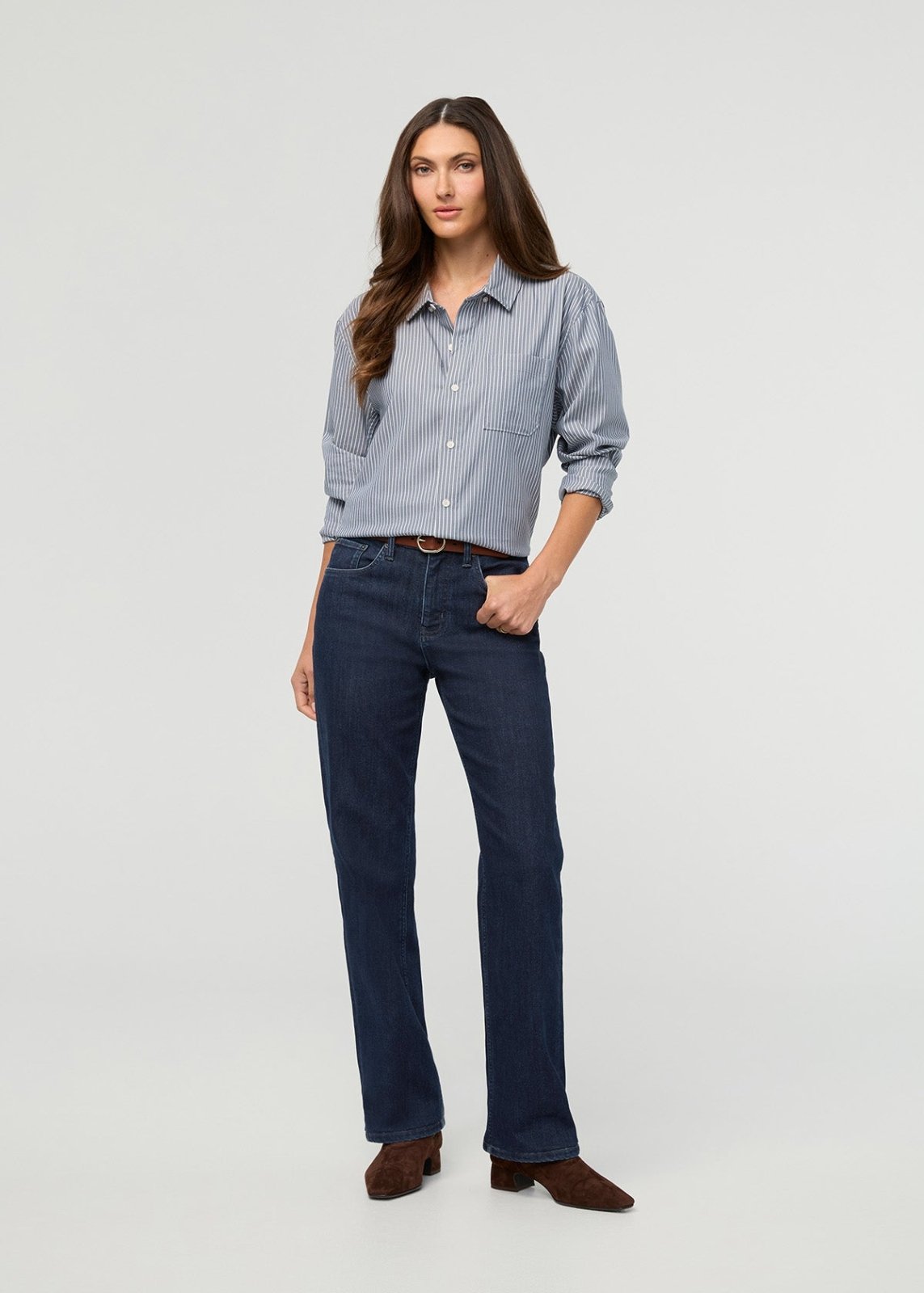 Duer Women's Tech Fleece Denim High Rise Straight - Galaxy Rinse - $159.00 at DUER