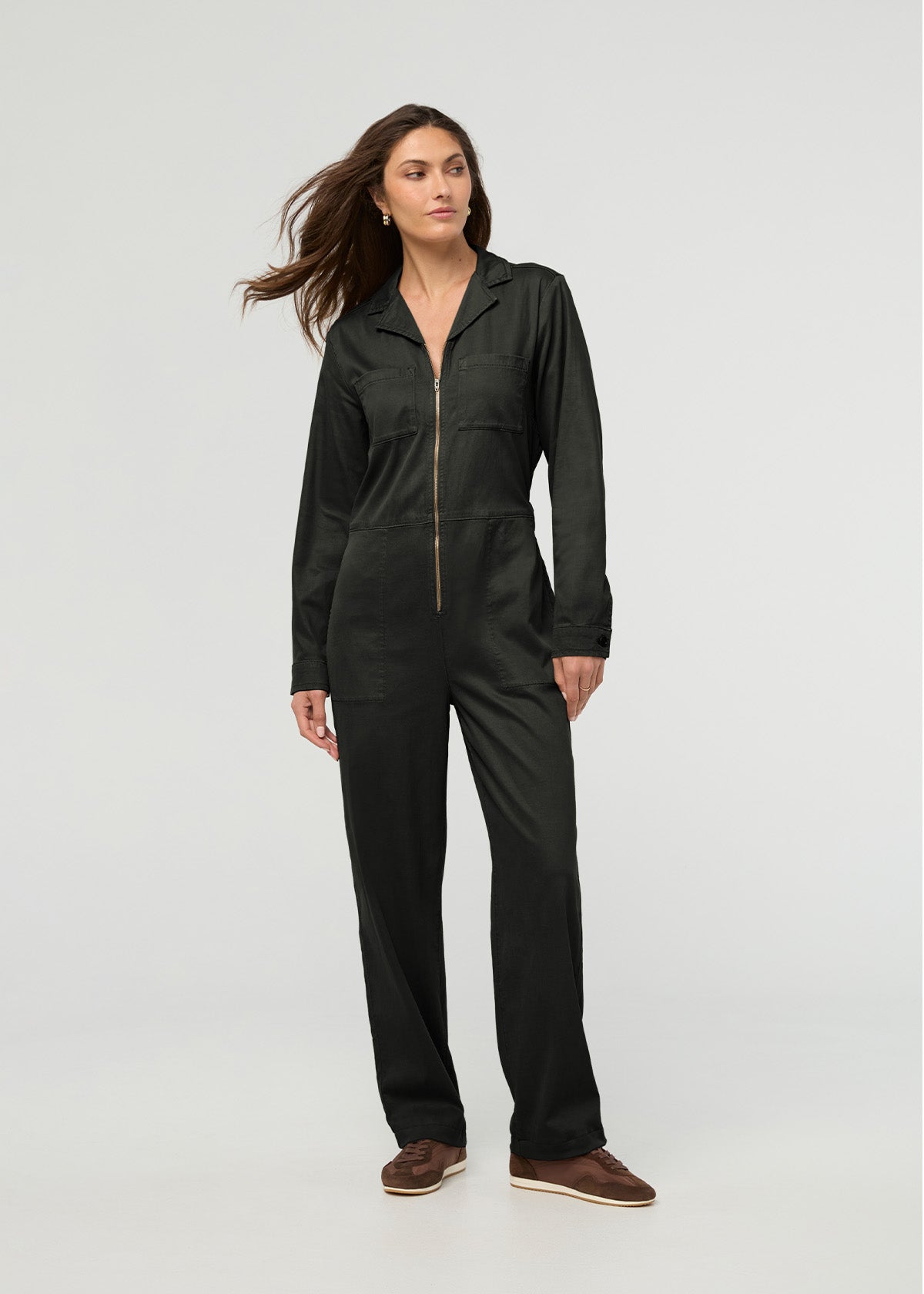 Duer Women's Deluxe Twill Long Sleeve Jumpsuit - Evergreen - $159.00 at DUER
