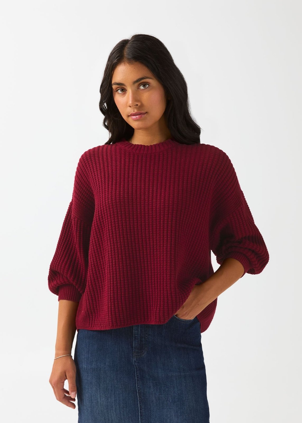 Duer Women's EasyKnit Waffle Relaxed Pullover - Dark Cherry - $119.00 at DUER