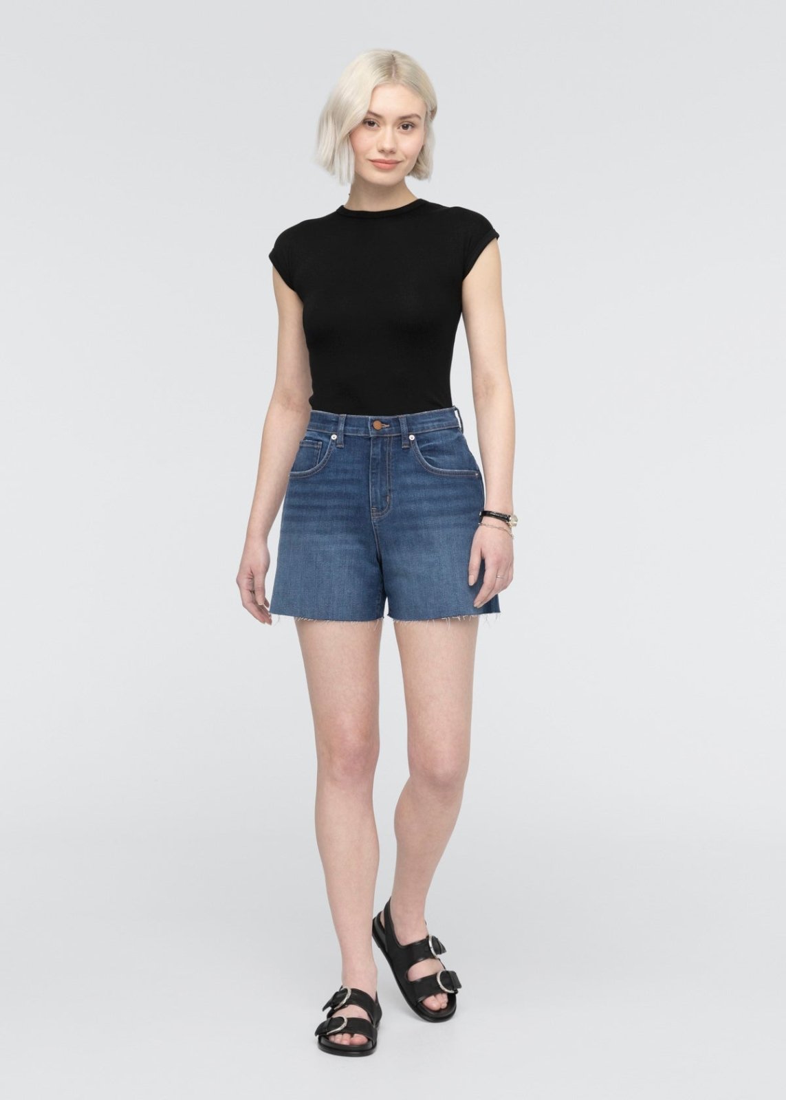 Duer Women's Performance Denim+ High Rise Relaxed Short - Medium Indigo - $49.00 at DUER