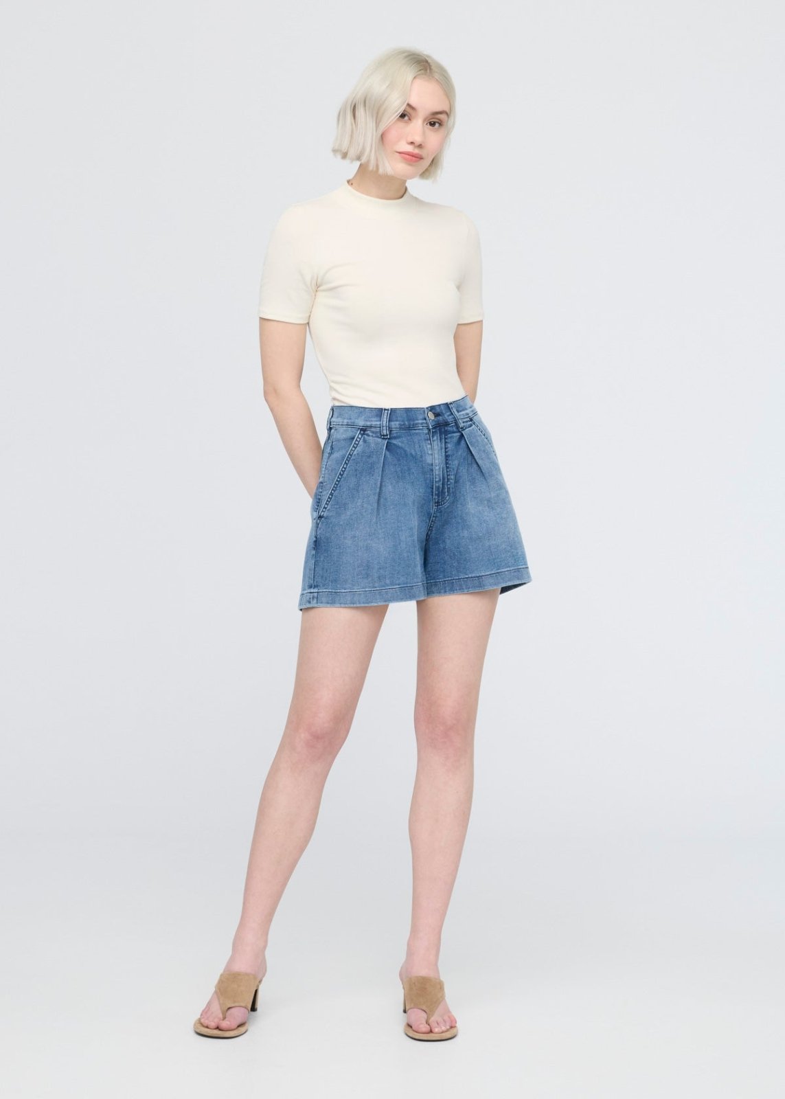 Duer Women's Performance Denim Lite Pleated Short - Slate Indigo - $59.00 at DUER