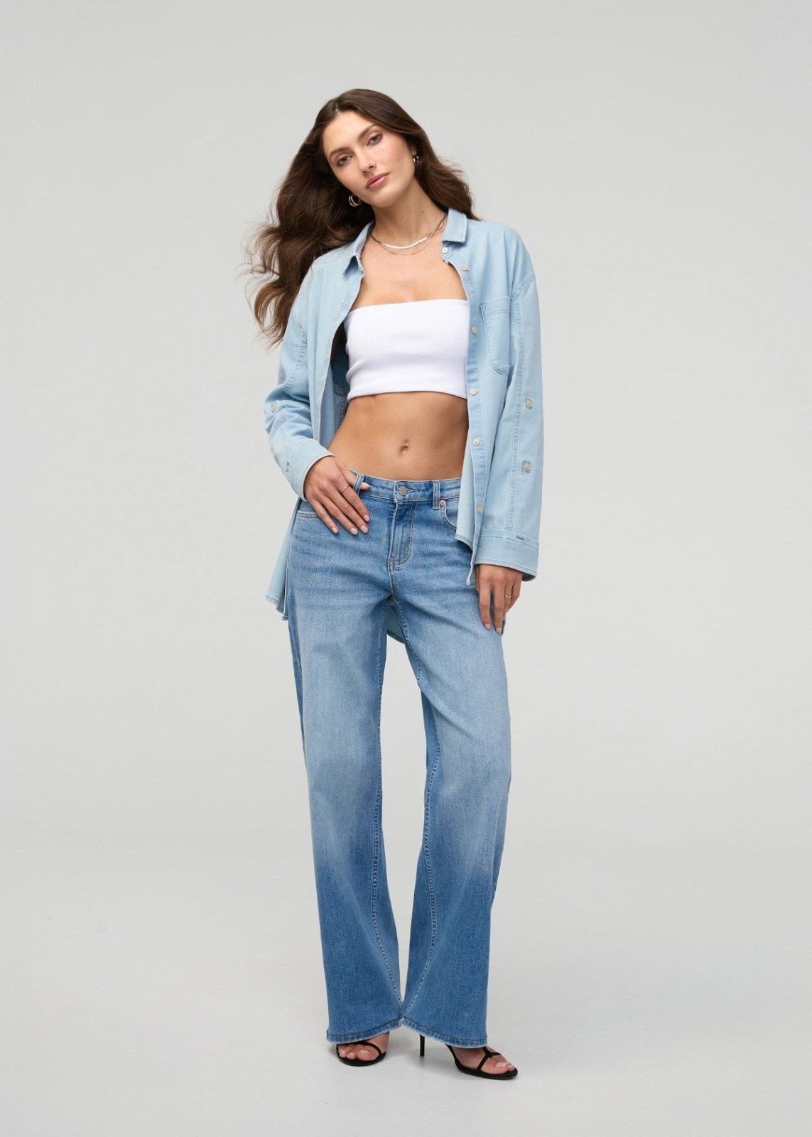 Duer Women's Performance Denim Lite Relaxed Button Down - Bleach - $69.00 at DUER