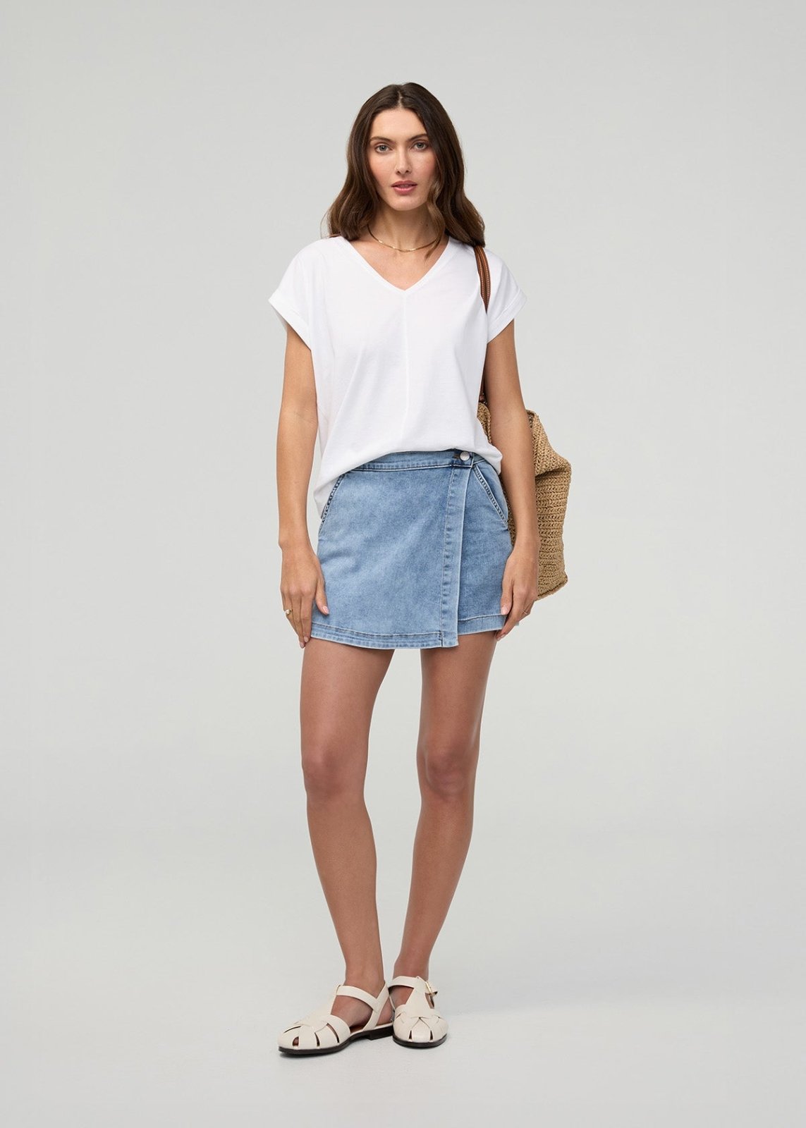 Duer Women's Performance Denim Lite Wrap Skort - Light Stone - $59.00 at DUER