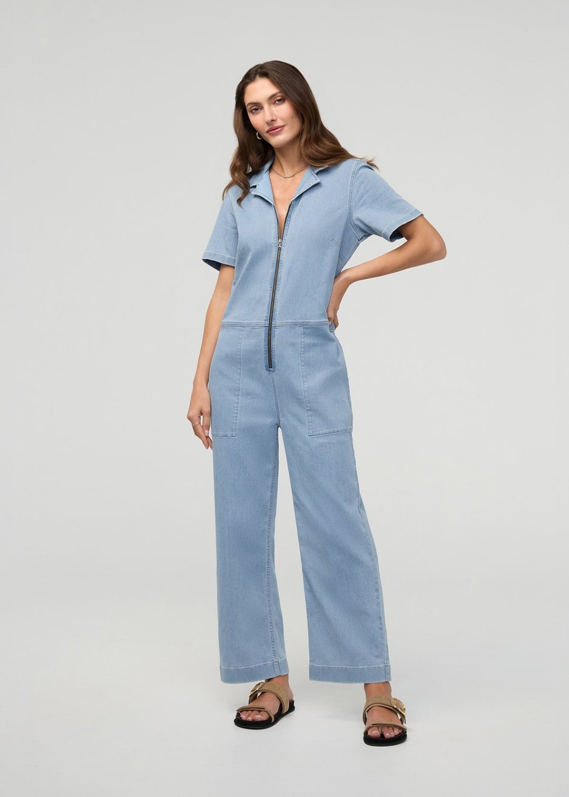 Duer Women's Performance Denim Short Sleeve Jumpsuit - Desert Blue - $89.00 at DUER