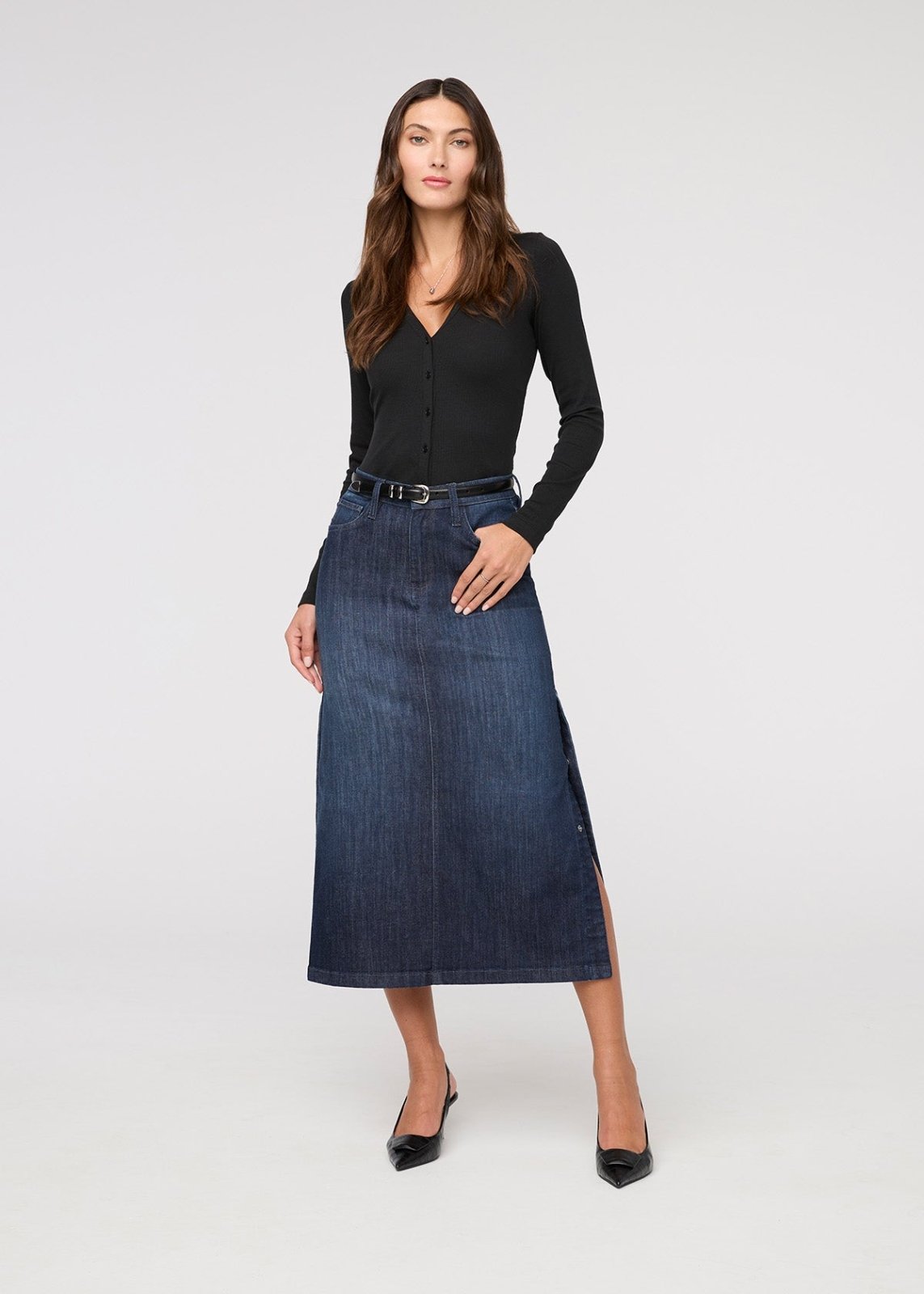 Duer Women's Performance Denim Slit Skirt - Dark Stone - $119.00 at DUER