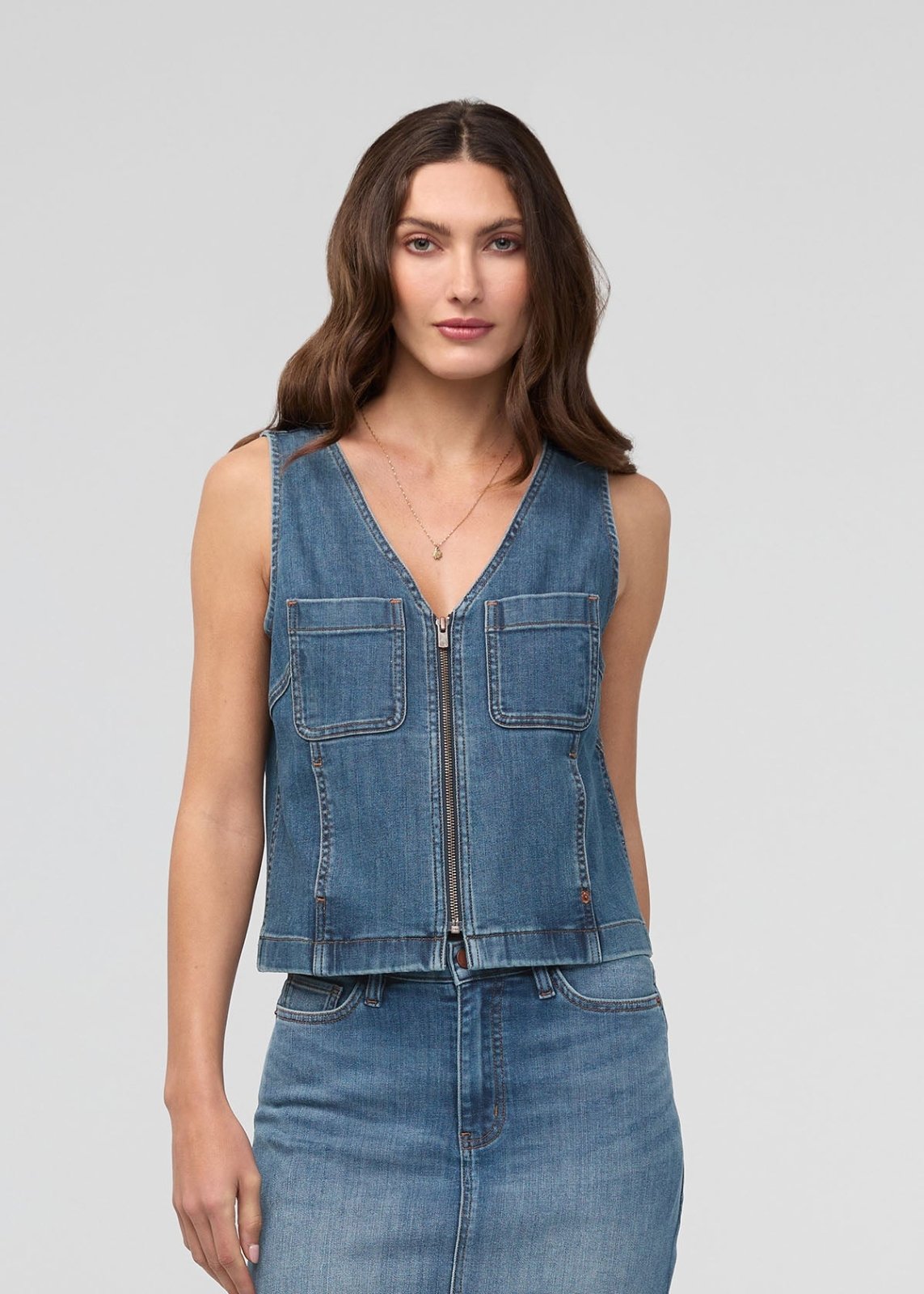 Duer Women's Performance Denim Zip Front Vest - Blue Ash - $49.00 at DUER