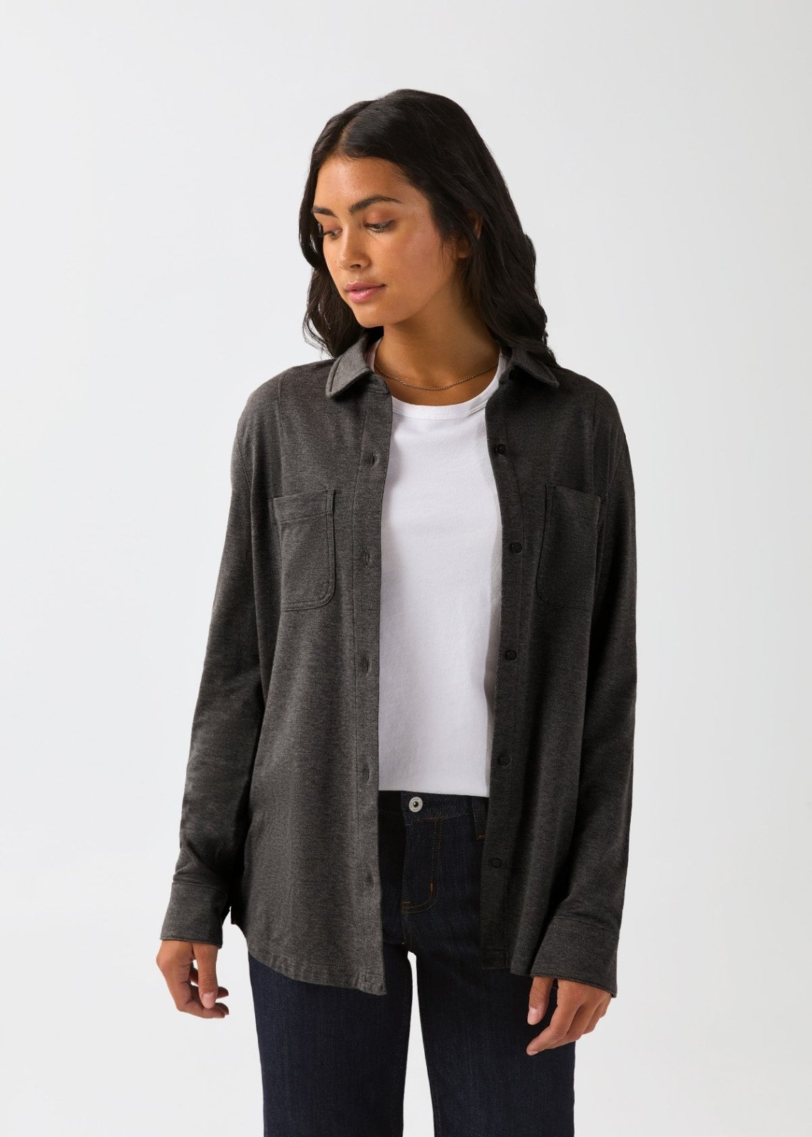 Duer Women's Performance Flannel Lite Two-Pocket Shirt - Heather Black - $129.00 at DUER