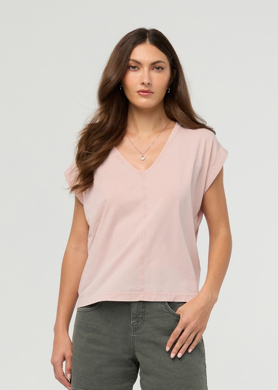 Duer Women's PurePima Dolman V-Neck - Washed Soft Rose - $45.00 at DUER