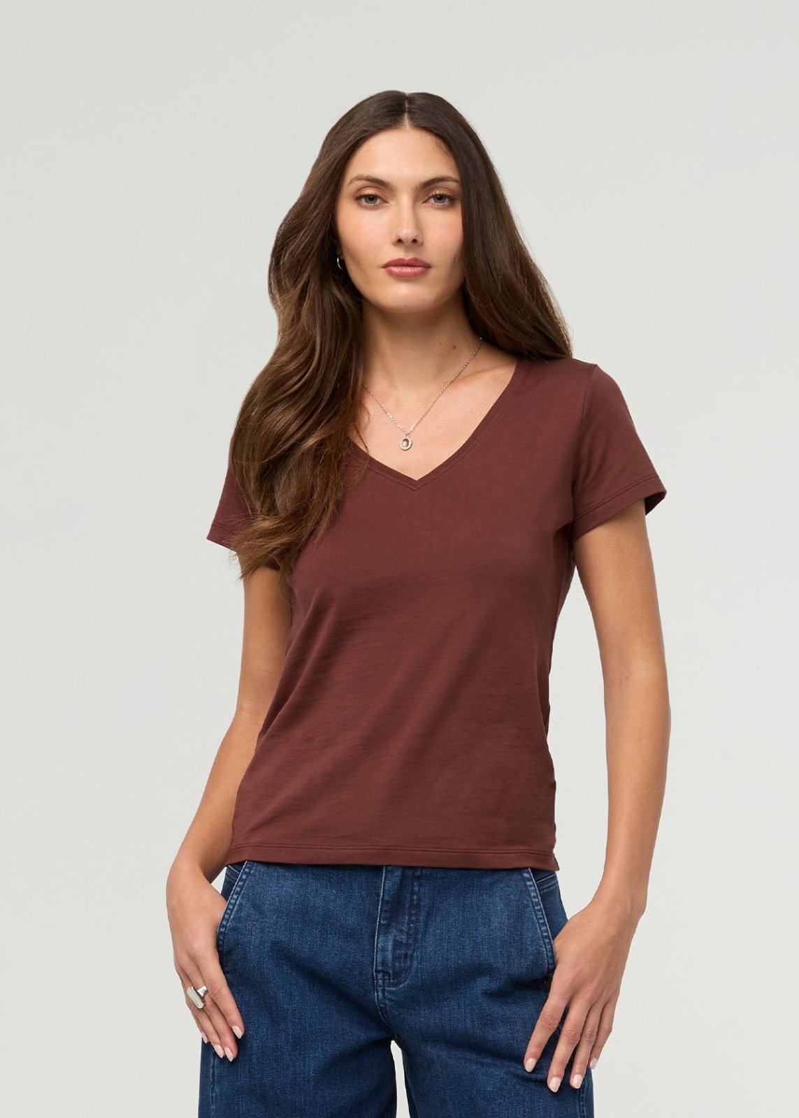 Duer Women's PurePima Slim V-Neck - Chestnut - $45.00 at DUER