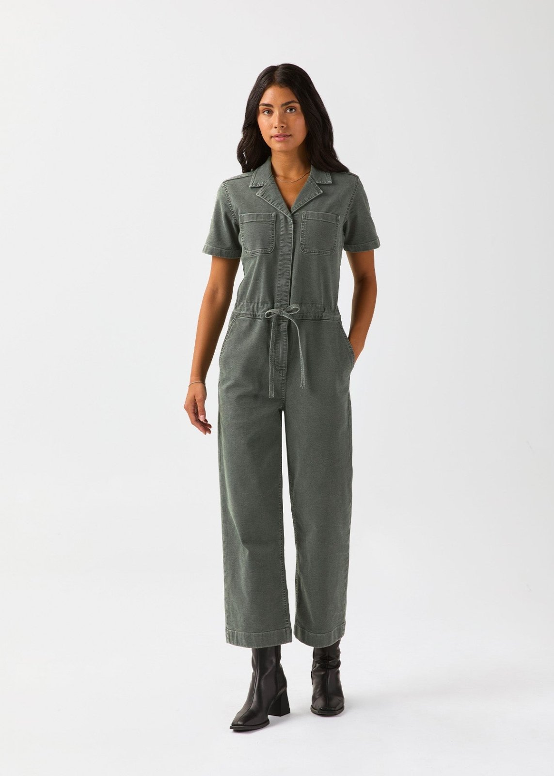 Duer Women's Stretch Canvas Girlfriend Jumpsuit - Thyme - $159.00 at DUER