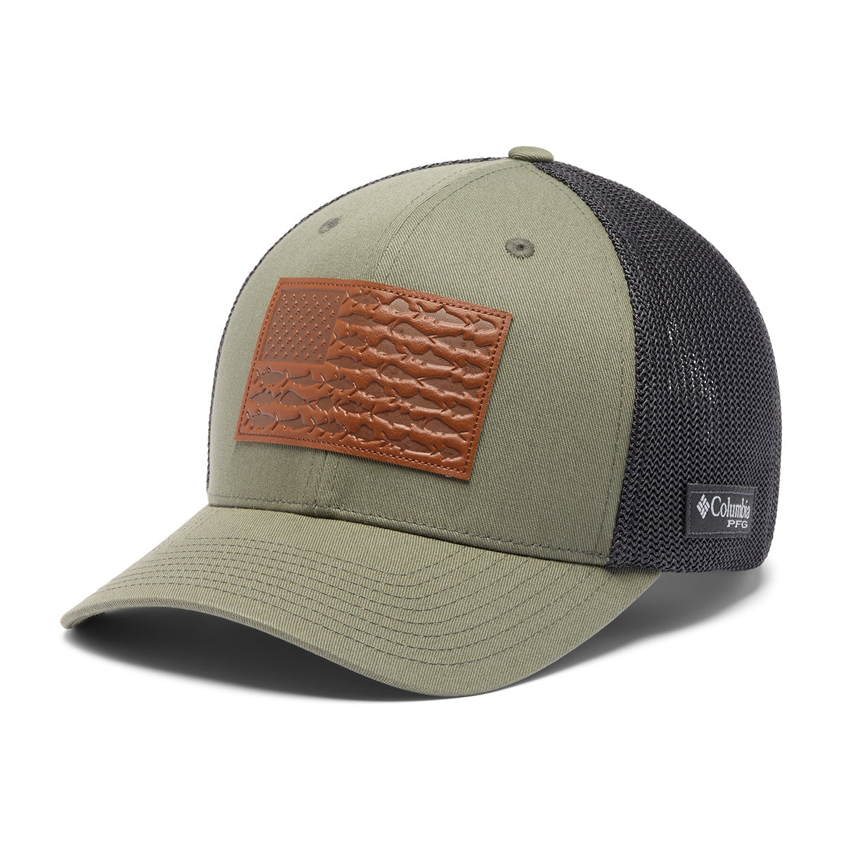 Columbia 1939881 PFG Leather Fish Flag Mesh Ball Cap