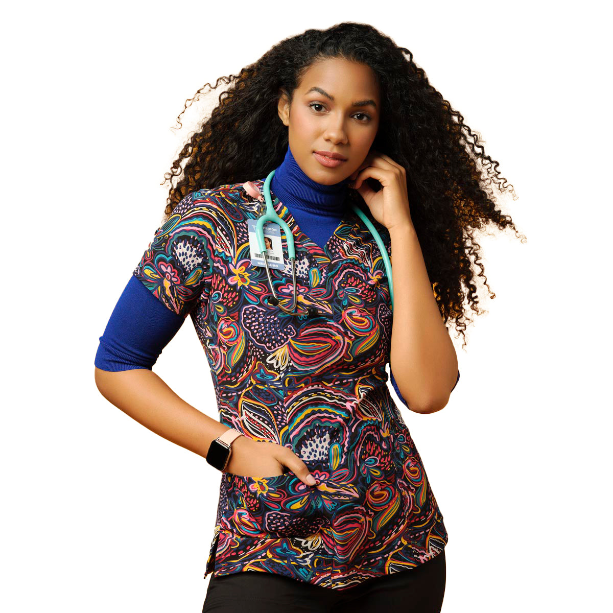Wink Scrubs 6657 Women's Fitted 3 Pocket V-Neck Print Top