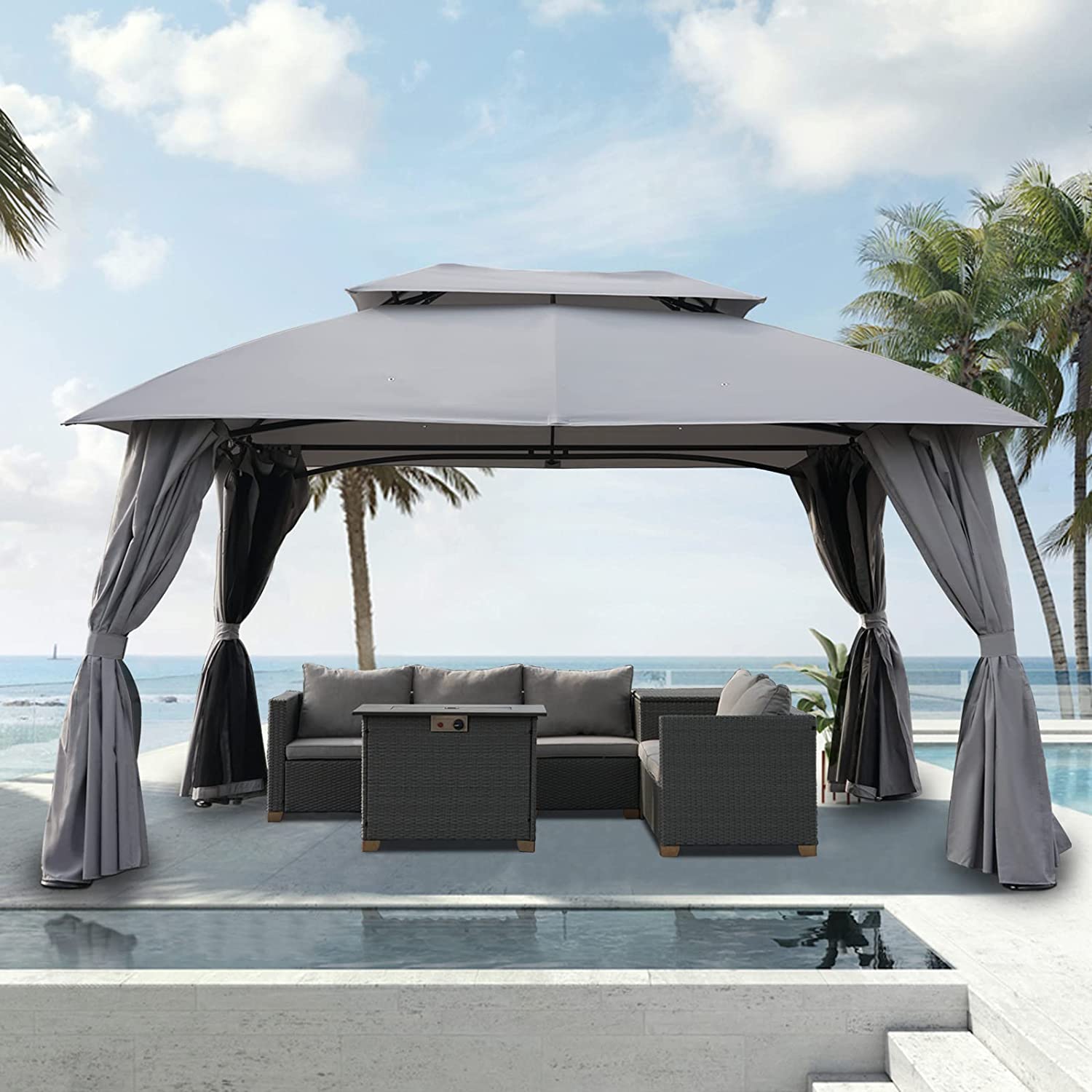 Grand Patio 10x13 FT backyard gazebo Double Soft Top Canopy with Curtains and Netting for Patio - $359.99 at Grand Patio