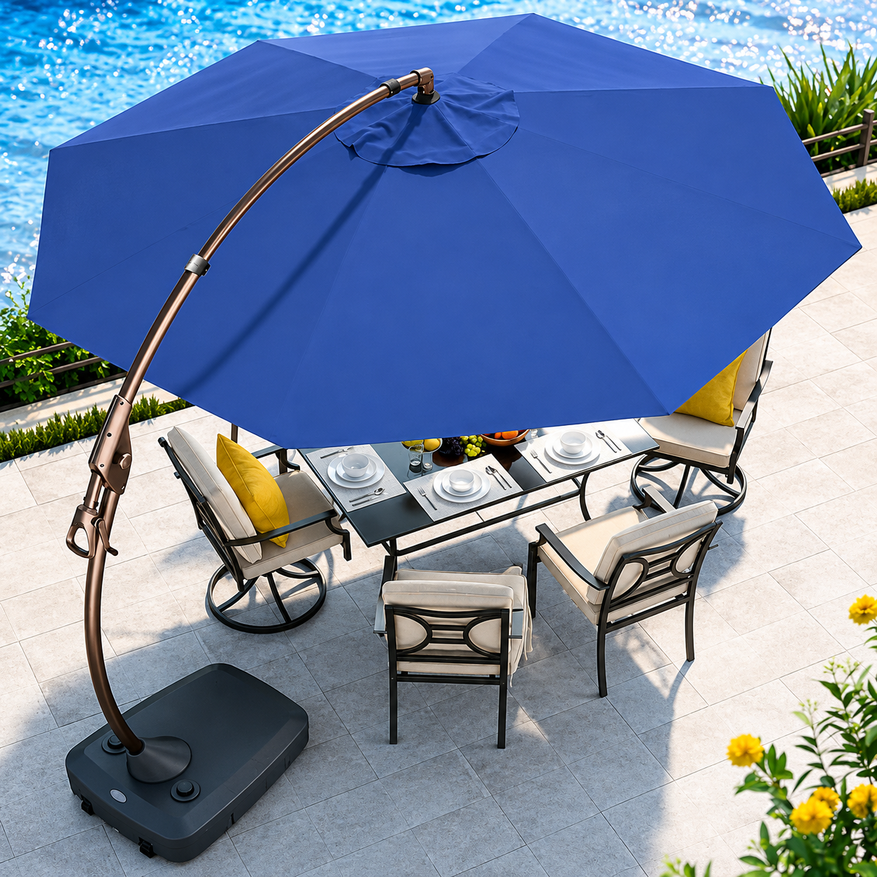 Grand Patio 11 FT Cantilever Patio Umbrella with Base, Round Large Offset Umbrellas for Garden Deck Pool - $369.99 at Grand Patio