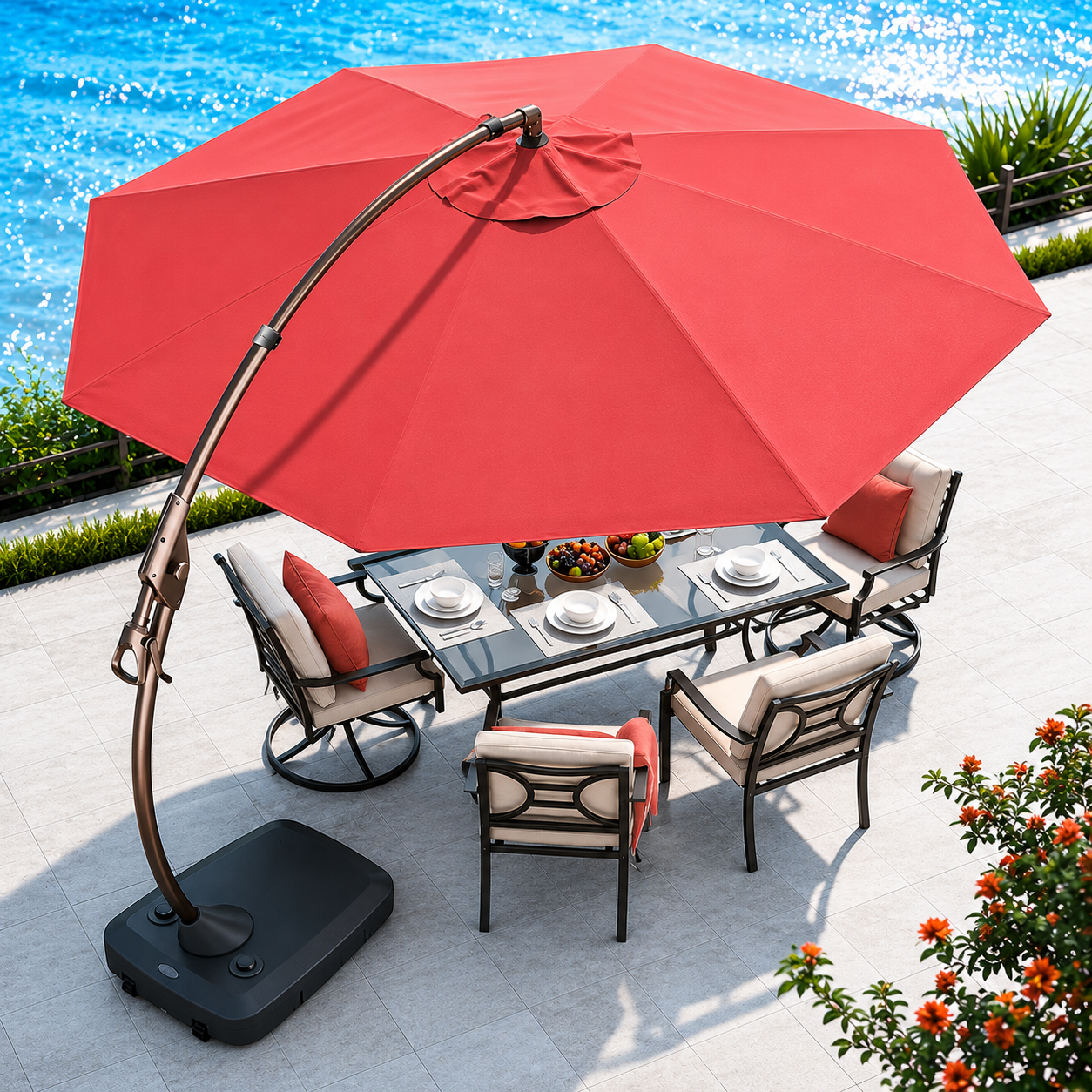 Grand Patio 11 FT 12 FT Cantilever Patio Umbrella with Base, Round Large Offset Umbrellas for Garden Deck Pool - $269.99 at Grand Patio