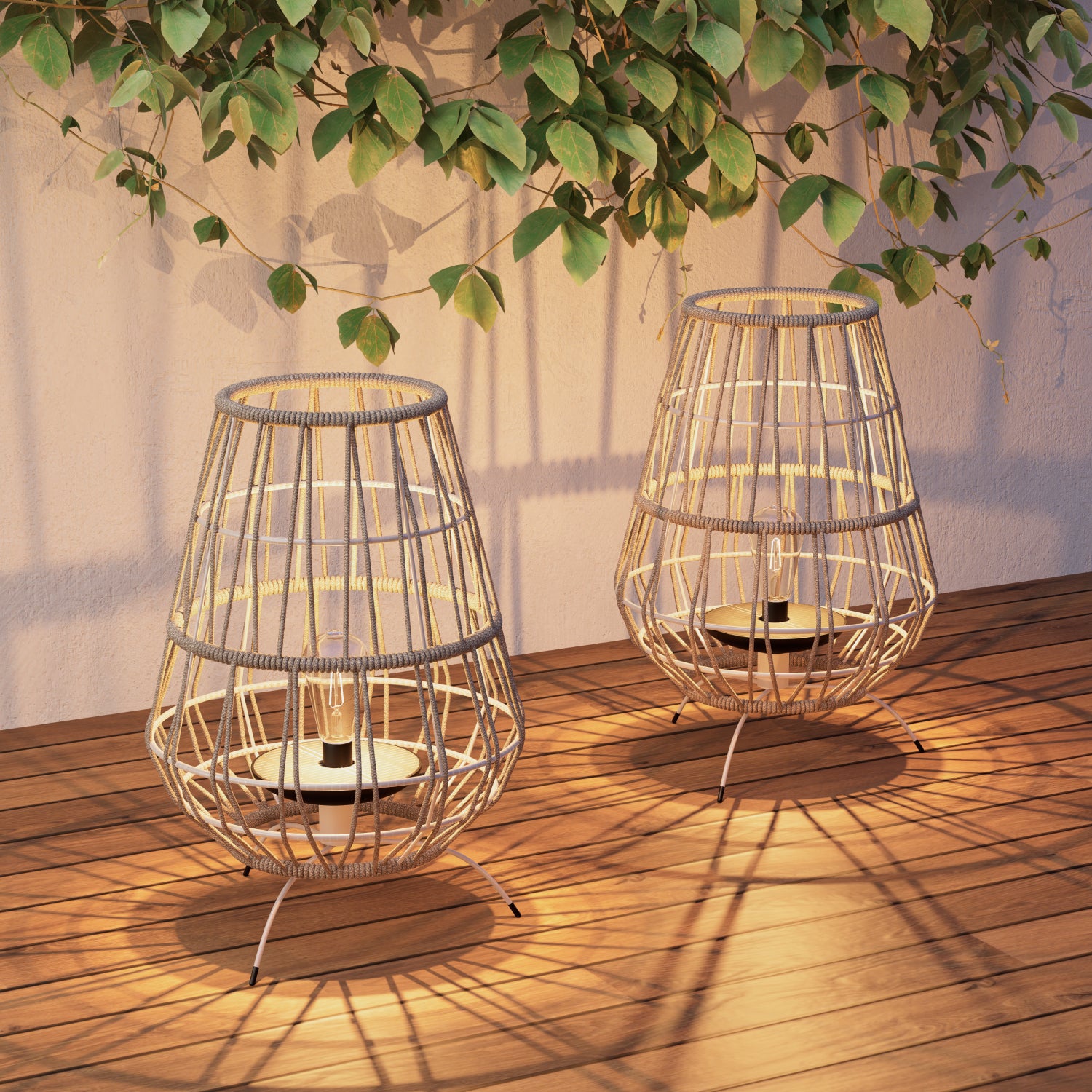 Grand Patio 15-inch Apollo Outdoor LED Solar Powered Resin Polyester Cord Woven Floor Lamp Set of 2 with LED Edison Bulb, Water-Resistant Accent Garden Light, Pathway, Taupe Brown - $99.99 at Grand Patio