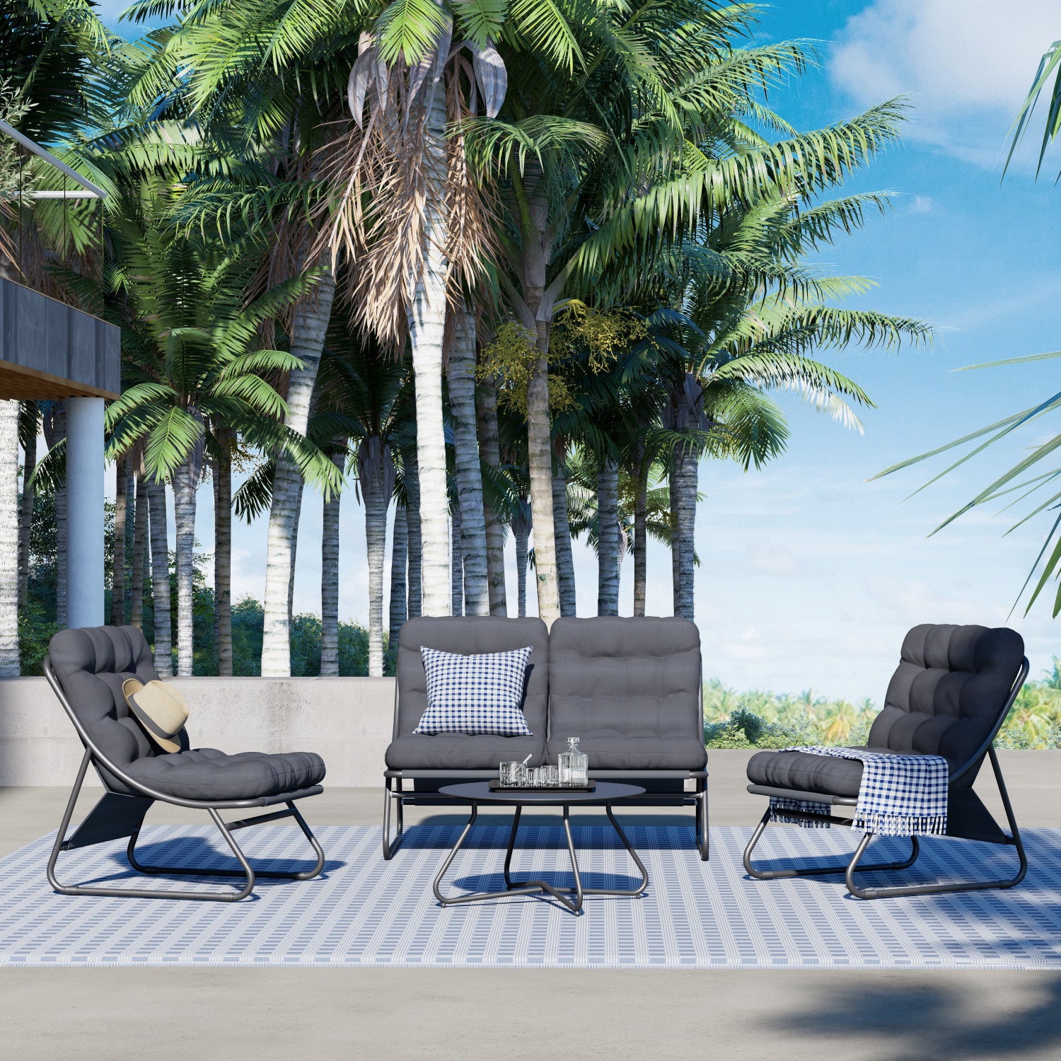 4-Seat Conversation Sofa Set with Removable Cushion