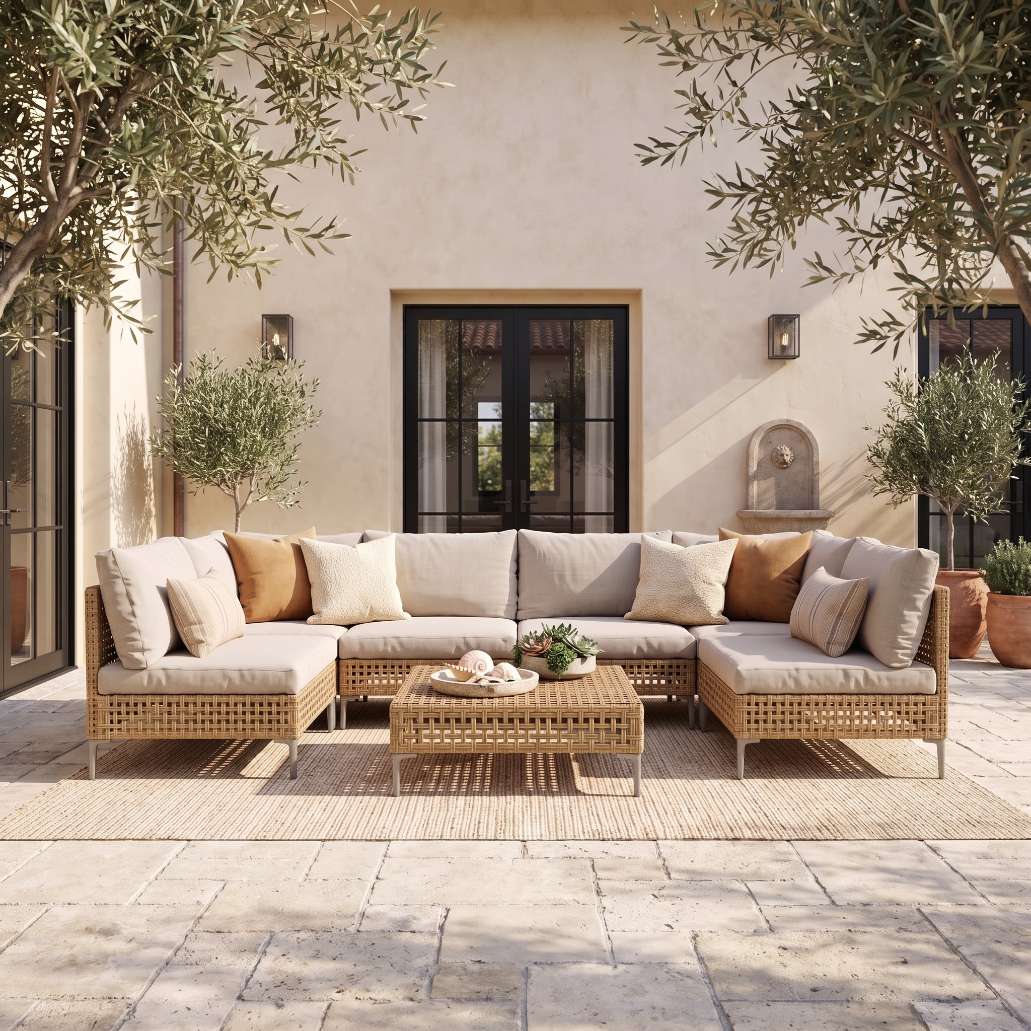 Grand Patio Modular Conversation Sofa Set, Wicker Outdoor Sectional with Thick Beige Cushions - $629.99 at Grand Patio