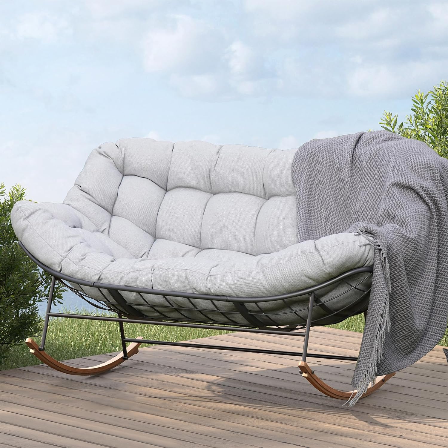 Grand Patio Double-seat Rocking Chair, Outdoor Oversized Rocking Papasan Chair with Padded Cushion - $399.99 at Grand Patio