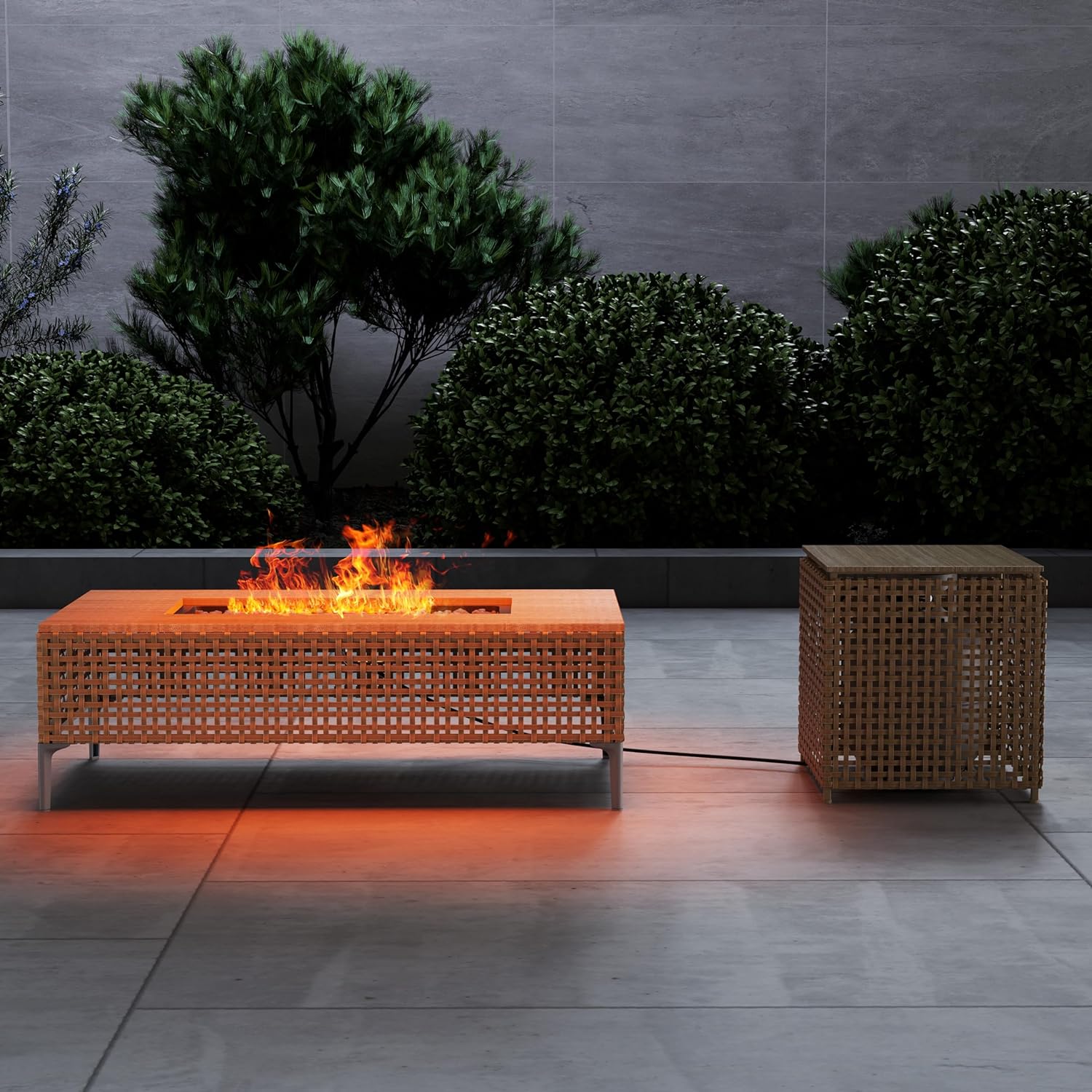 47inch Outdoor Wicker Propane Fire Pit Table with Propane Tank Storage Box, CSA Certification