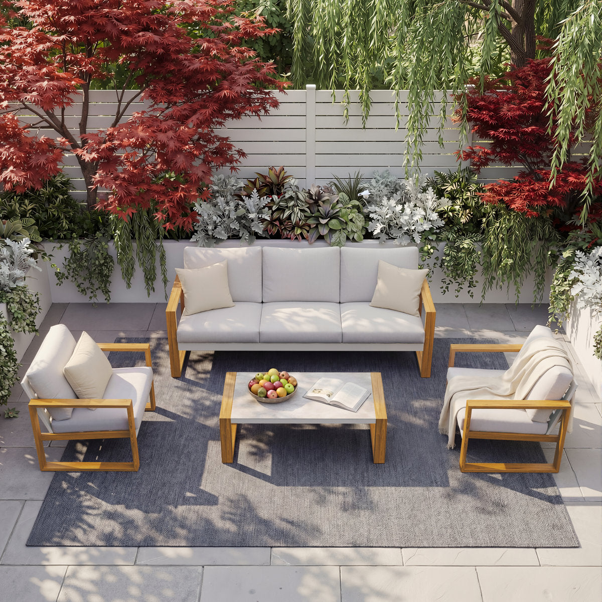 Duisburg 5-Seat All Aluminum Conversation Sofa Set - Whtie
