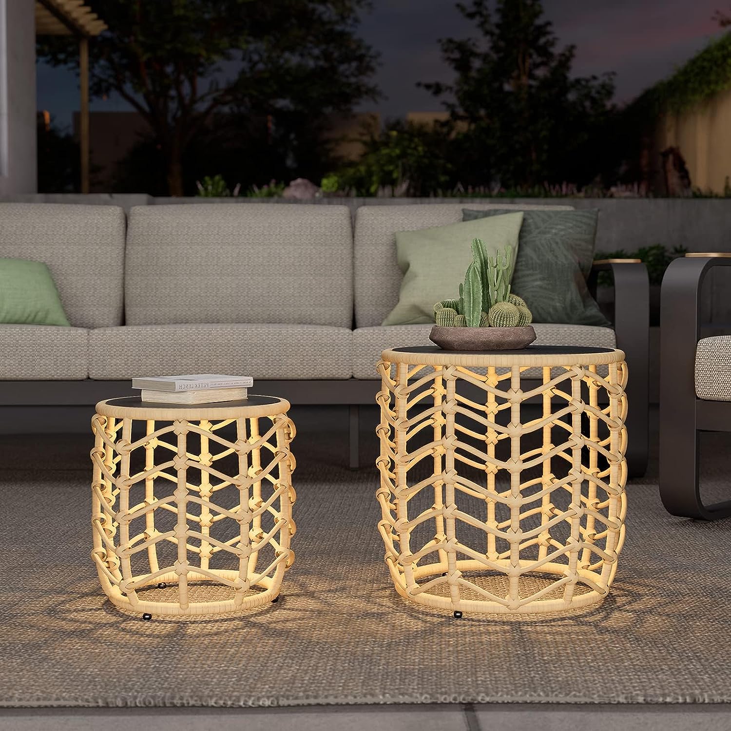 Grand Patio Boho Style Wave Nesting Tables with Built-in Solar-power Lights Set of 2 - $179.99 at Grand Patio