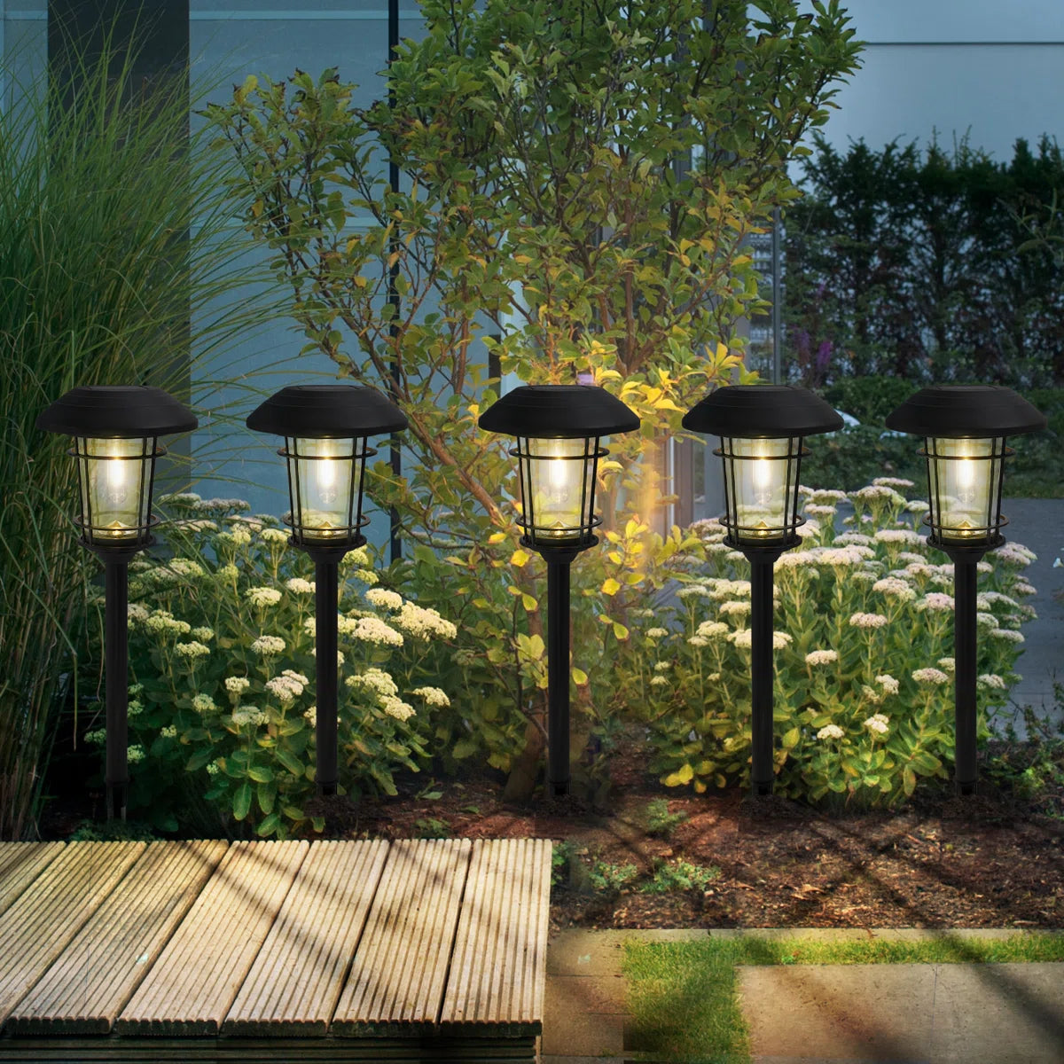 Grand Patio Cast Solar Powered Aluminum Glass Light Set Of 5 - $69.99 at Grand Patio