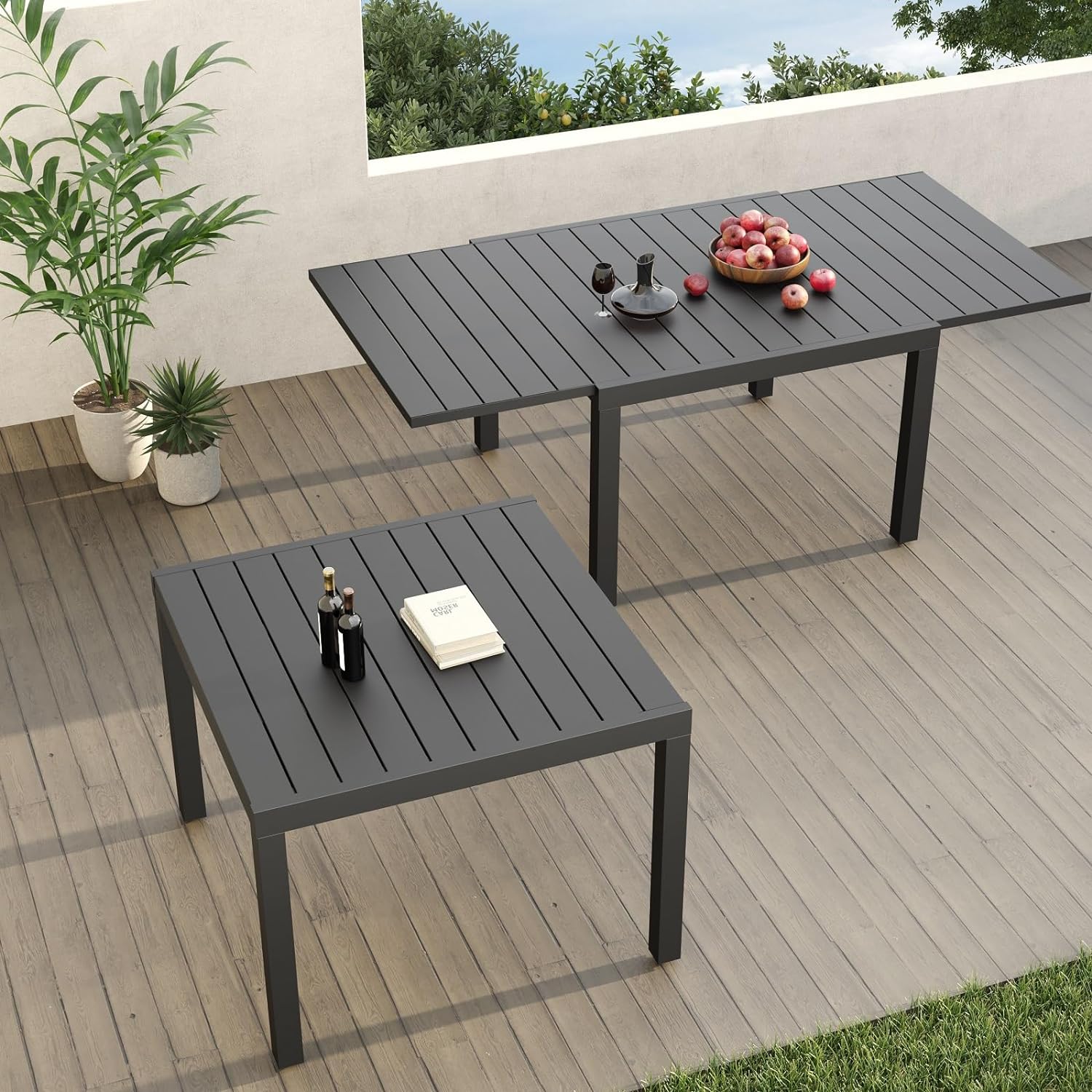 Expandable Patio Dining Table for 4-6 Person, 39.5-79" Aluminum Metal Rectangle Outdoor Dining Table