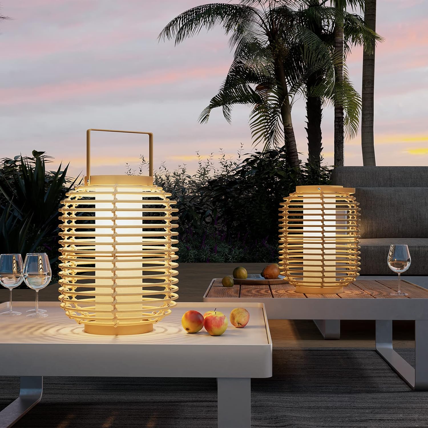 Grand Patio Outdoor Austin Solar Powered Floor Lamp Set of 2, 14-inch Wicker Woven LED Lamp, Water-Resistant Garden Light, Boho Style, Decor for Balcony, Porch, Yard, Pathway, Natural Color - $99.99 at Grand Patio