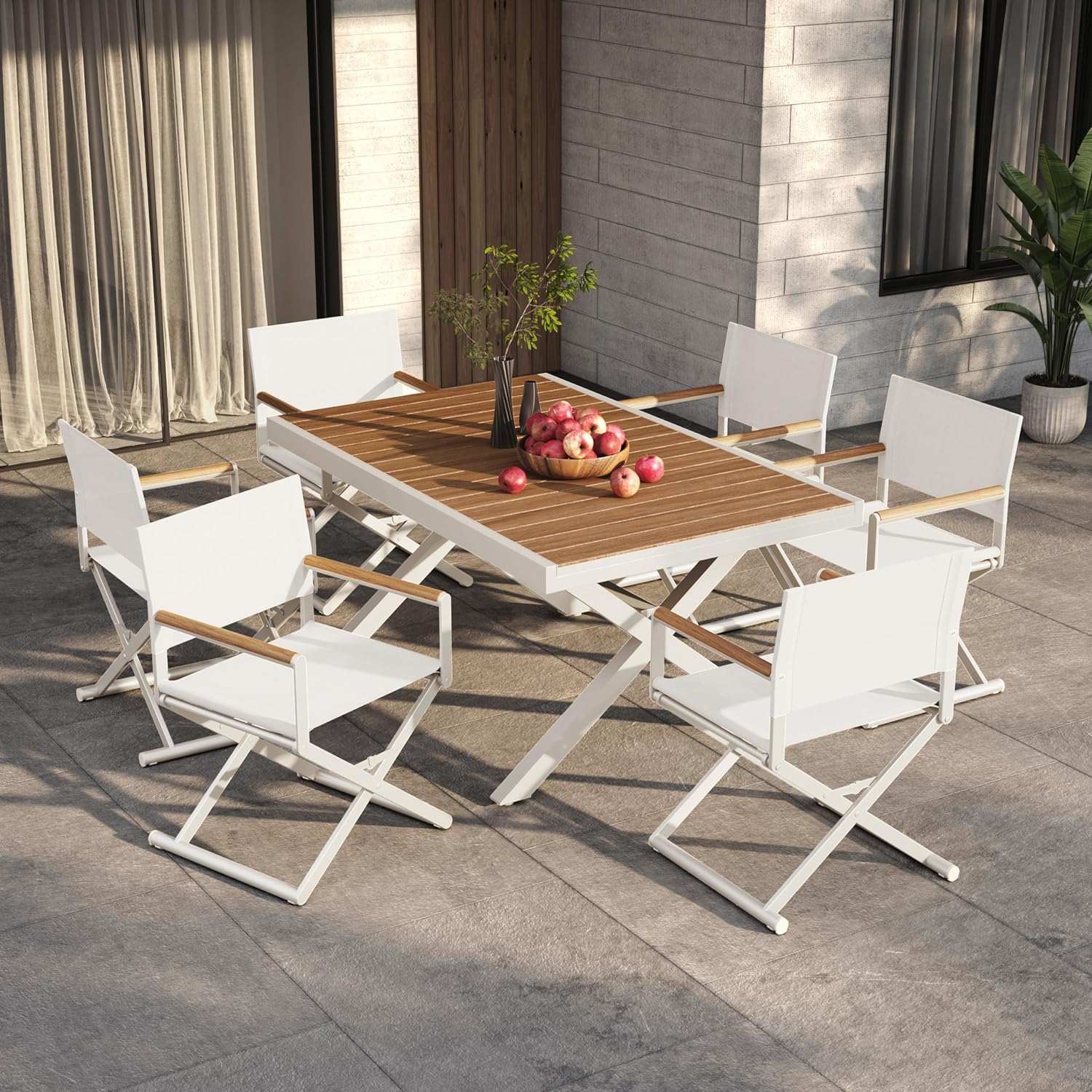 Outdoor Dining Set, Extendable Table with Extra-Wide Foldable Chairs