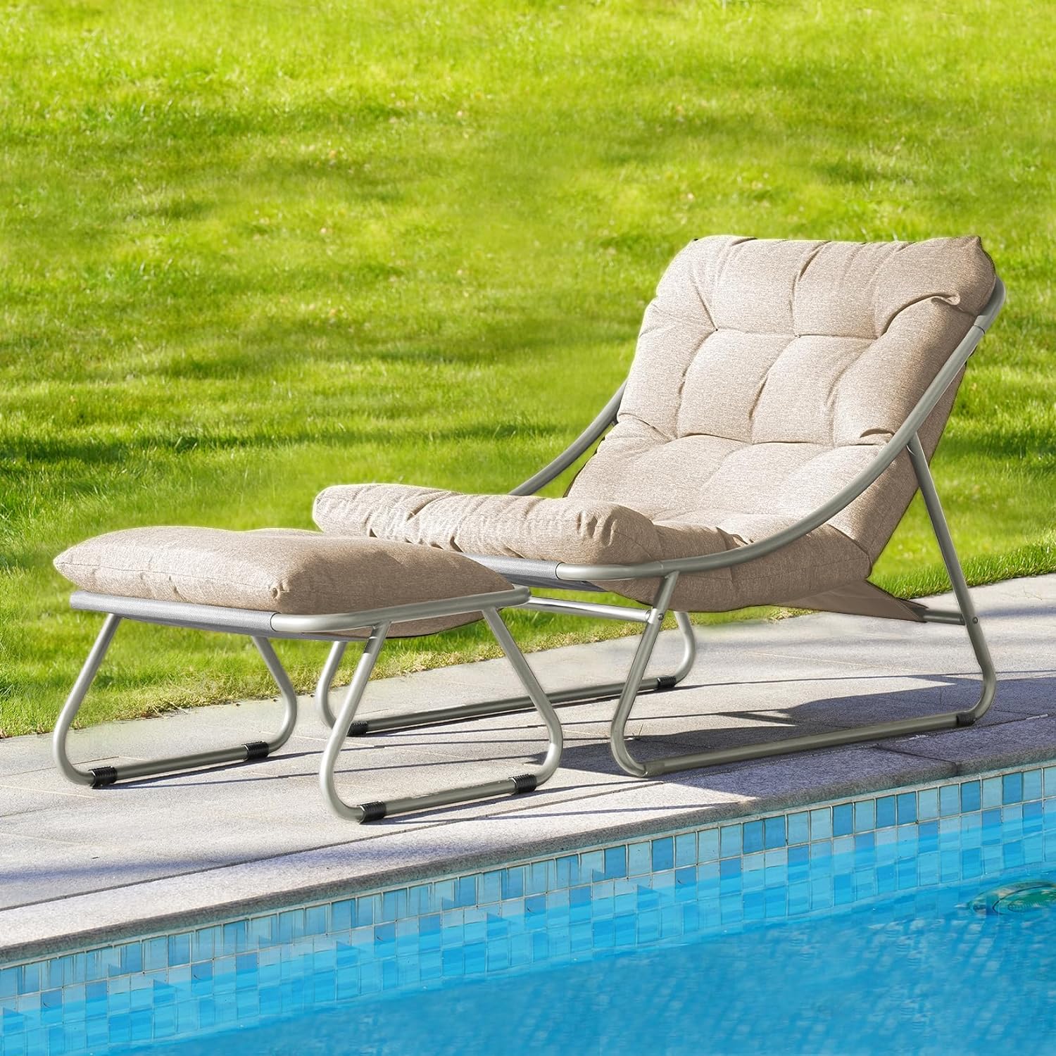 Grand Patio Indoor & Outdoor Lounge Chair with Ottoman, Comfy Sling Recliner Chair Set - $179.99 at Grand Patio