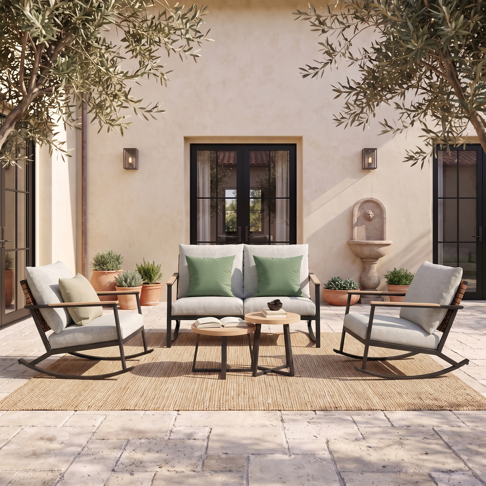 Rocking Conversation Sofa Set with Thick Cushions
