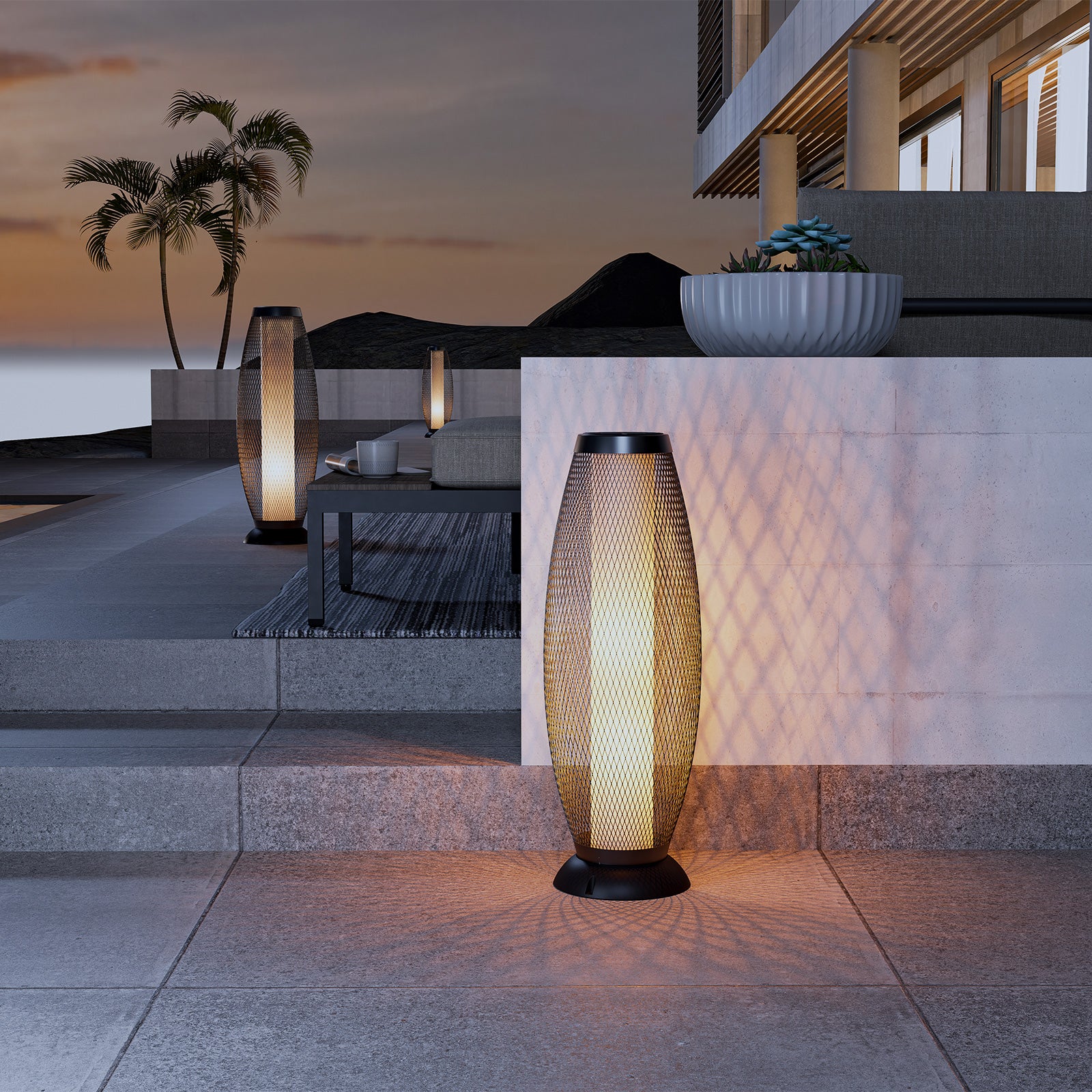 Grand Patio Shadow Solar Powered 28"H Floor Lamp, Metal Wire Shade, LED Modern Outdoor Flickering Lantern - $119.99 at Grand Patio