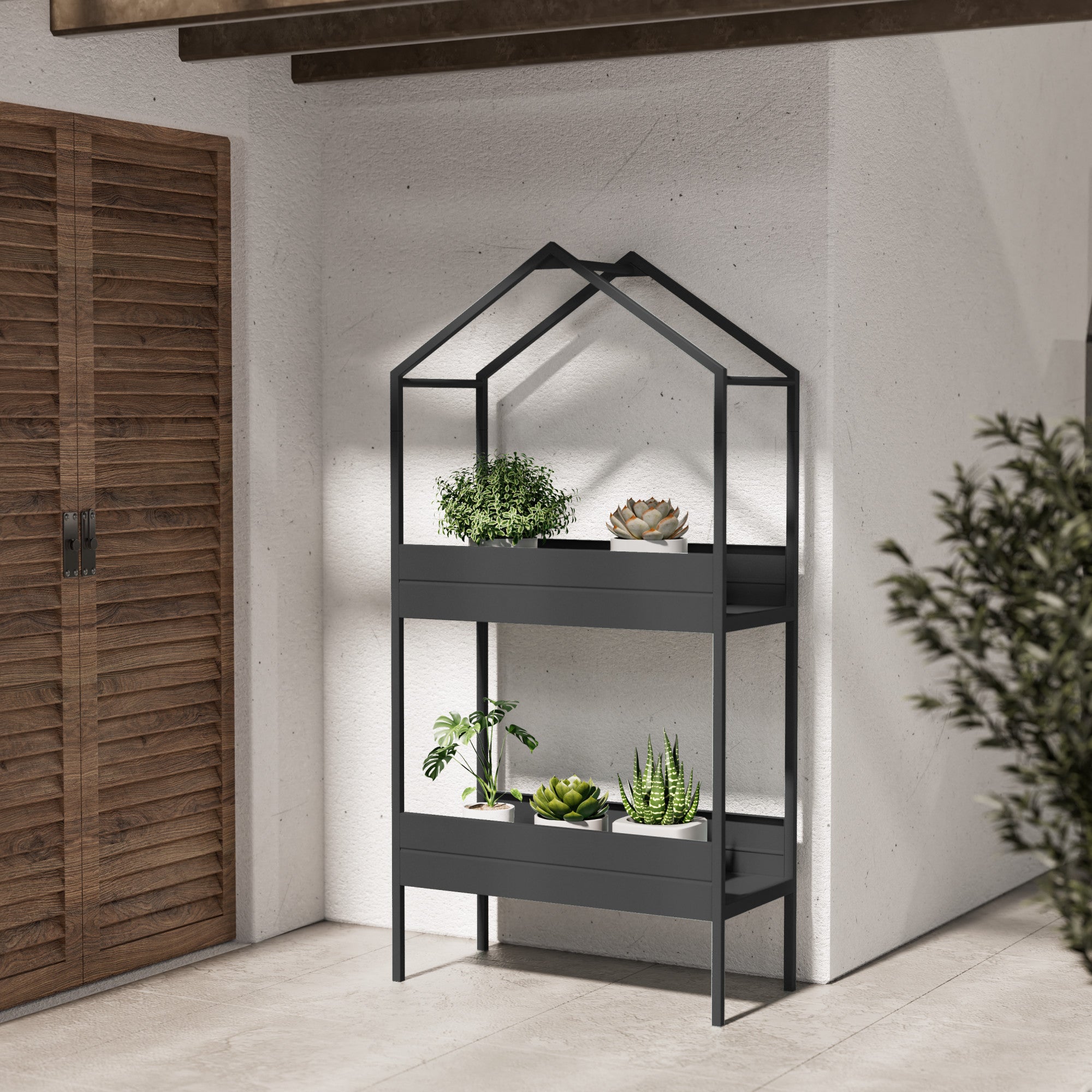 House-shaped Plant Stand, 2 Tier Metal Plant Shelf