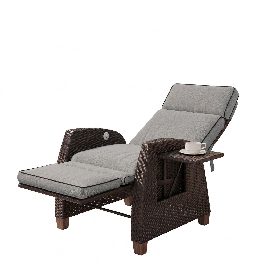 Grand Patio Moor Wicker Recliner with Adjustable Footrest & Flip-Up Side Table - $279.99 at Grand Patio