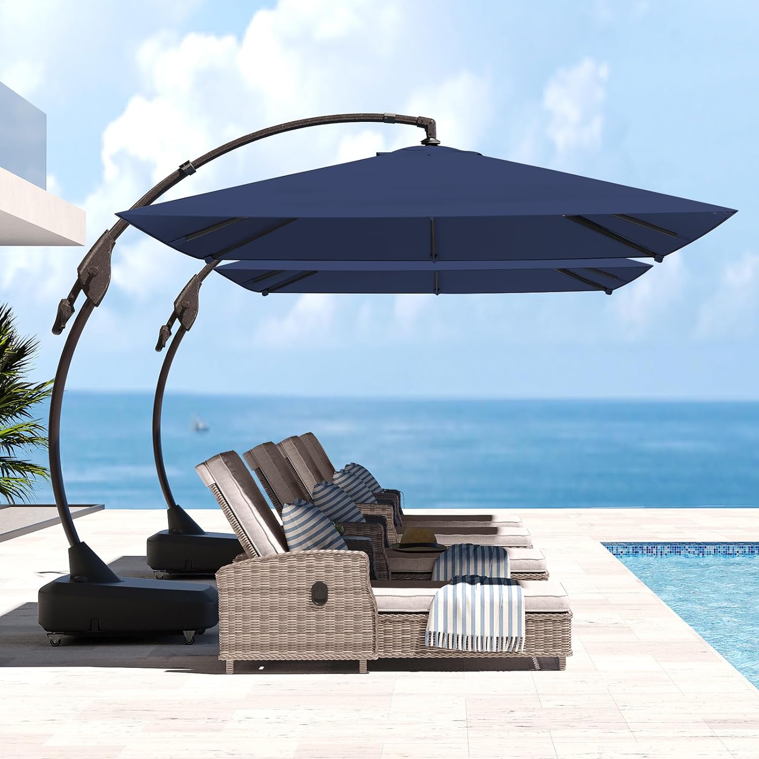 Large Rectangular Cantilever Umbrellas Easy Tilt, with Base and Umbrella Cover