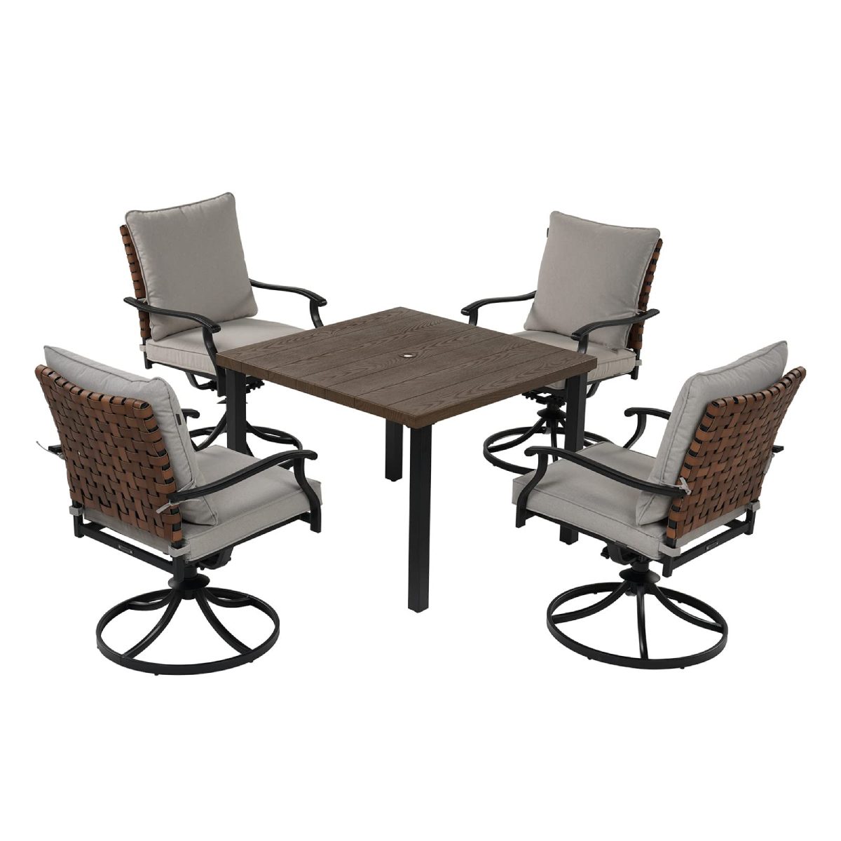 Outdoor Dining Set with Wicker Swivel Chairs