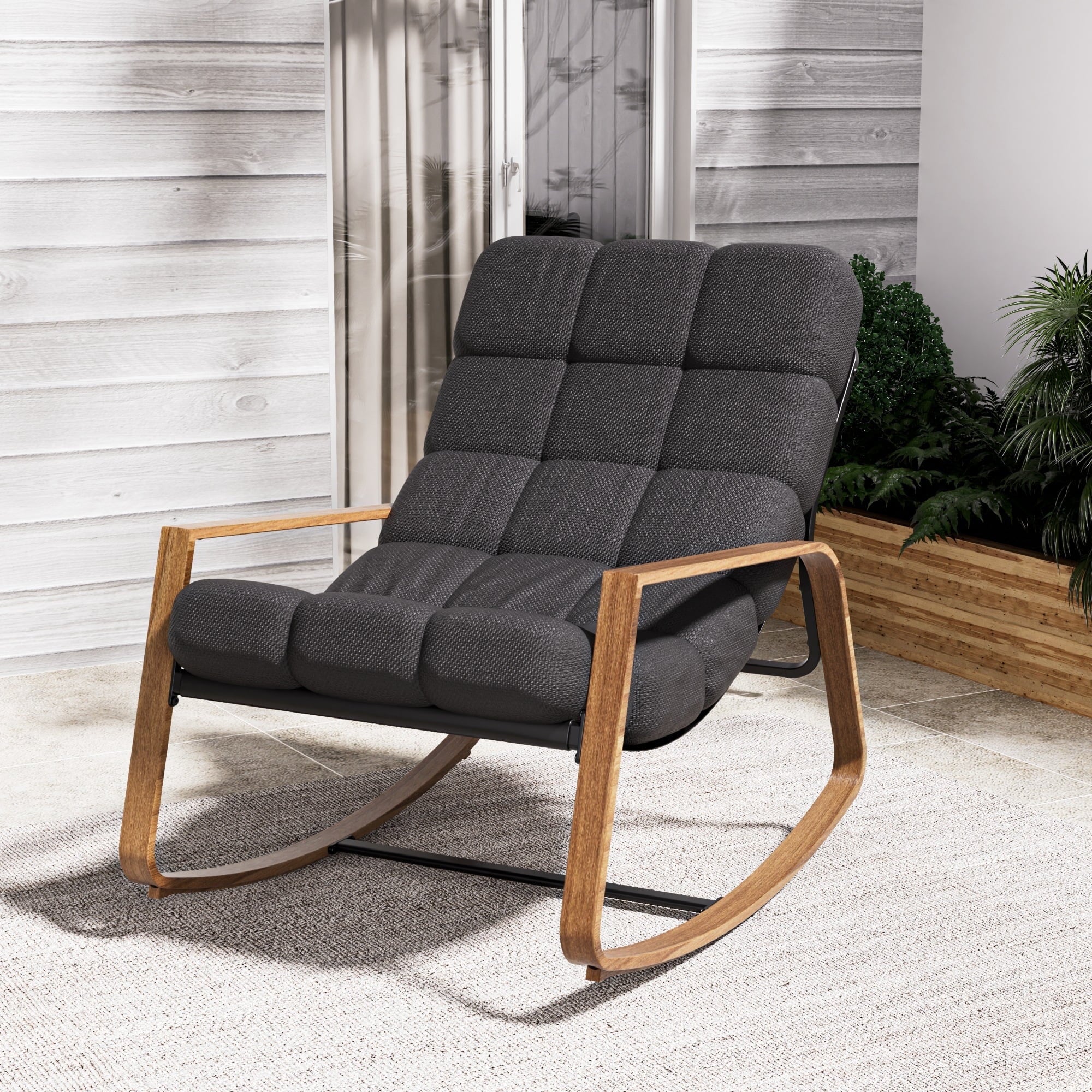 Grand Patio Outdoor Modern Rocking Chair with Water-Resistant Fabric & Walnut-Finish Legs - $149.99 at Grand Patio