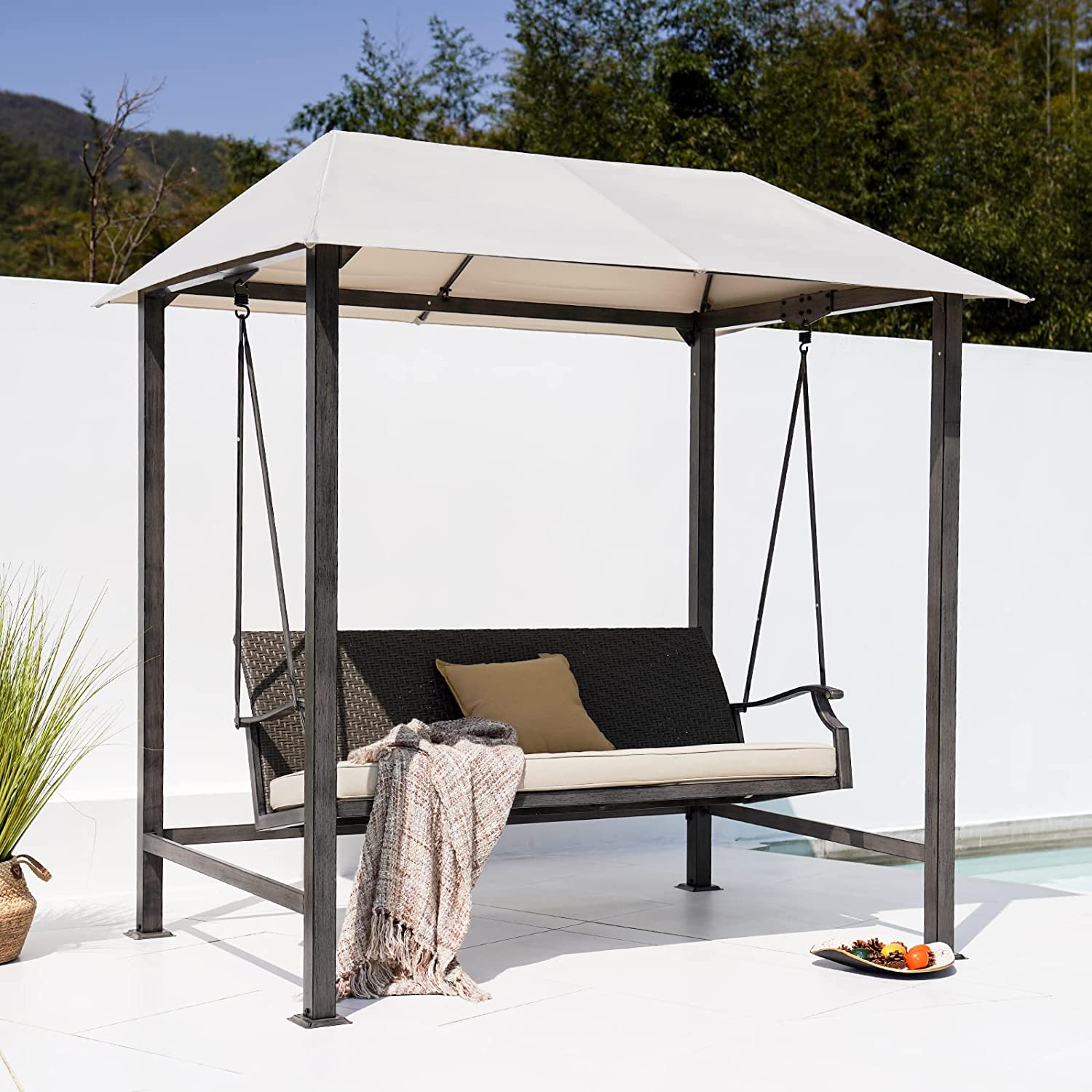 Grand Patio Outdoor Porch Swing 3-Seat with Canopy and Removable Cushion for Garden, Backyard, Poolside - $299.99 at Grand Patio