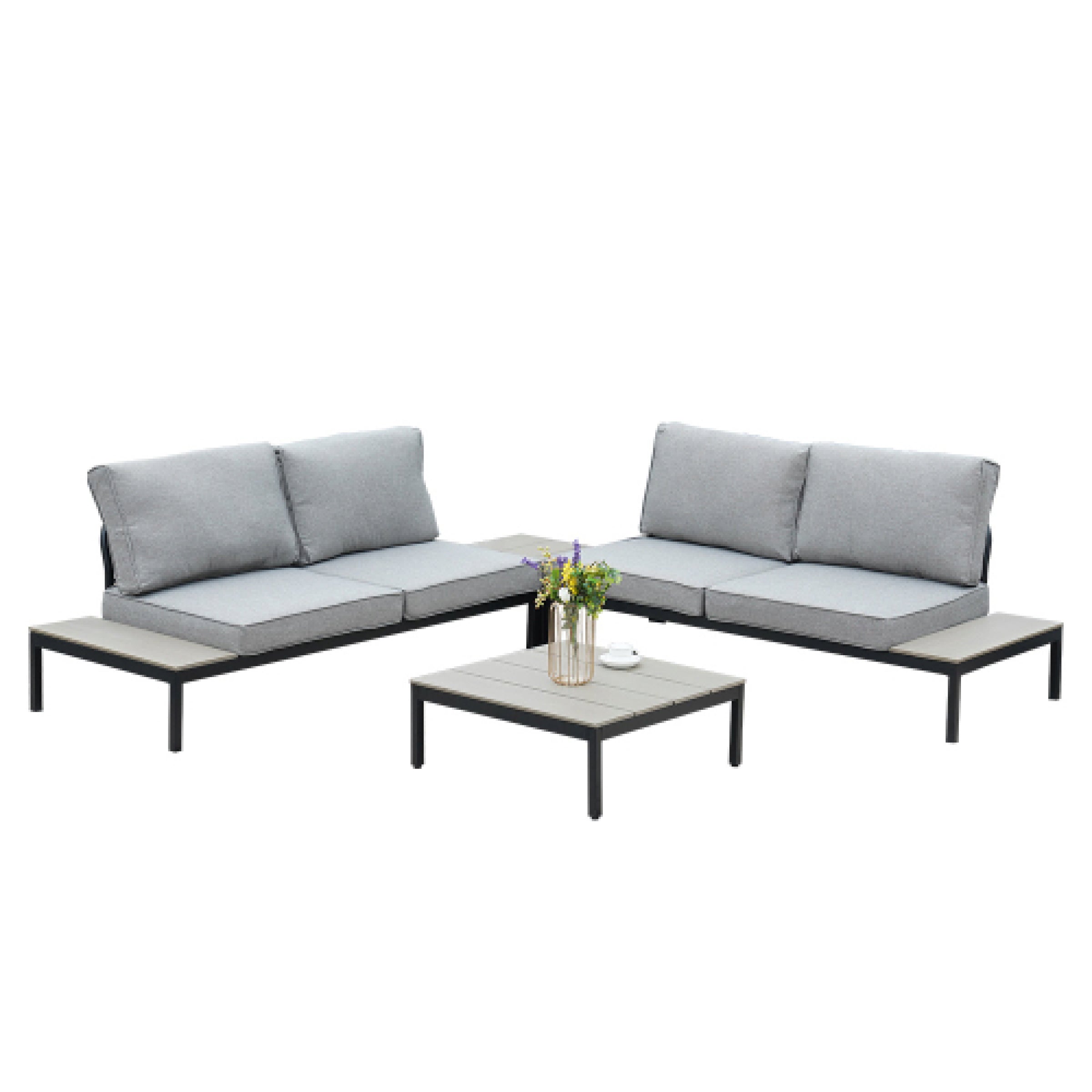 Grand Patio Outdoor Sectional Sofa Set, Aluminum Frame Conversation Set with Cushion & Woodgrain Built-in Side Coffee Table - $499.99 at Grand Patio