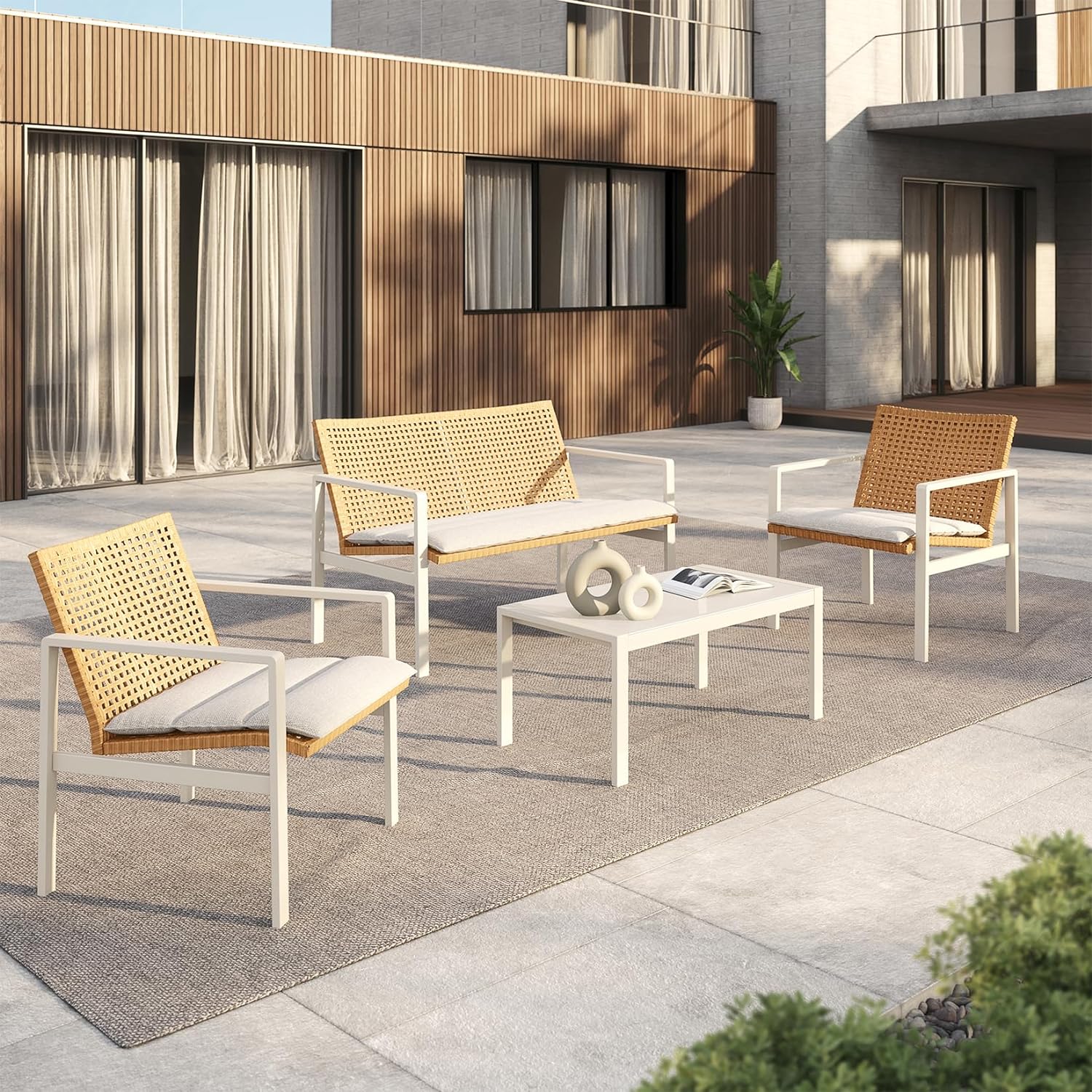 Grand Patio 4-Seat Conversation Sofa Set, Spring Wicker Outdoor Patio Furniture with Coffee Table - $269.99 at Grand Patio