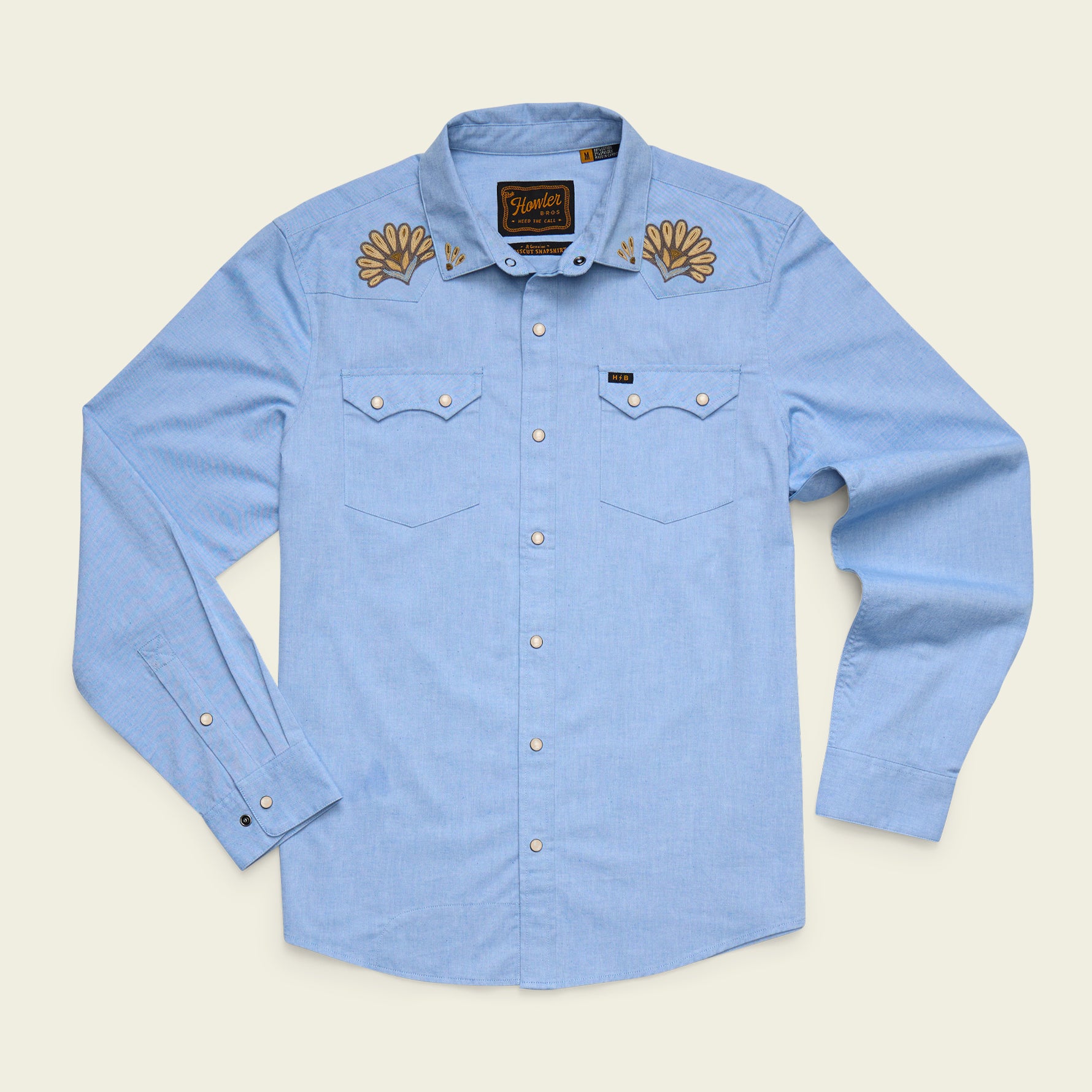 Howler Brothers Crosscut Deluxe Snapshirt - Fanned Flora : Faded Blue Oxford - $119.00 at Howler Brothers
