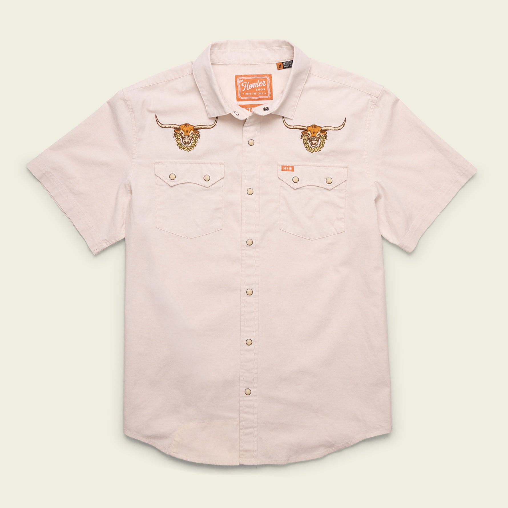 Howler Brothers Texas Longhorns Crosscut Deluxe Shortsleeve Snapshirt - Bevos : Riverbed Oxford - $125.00 at Howler Brothers